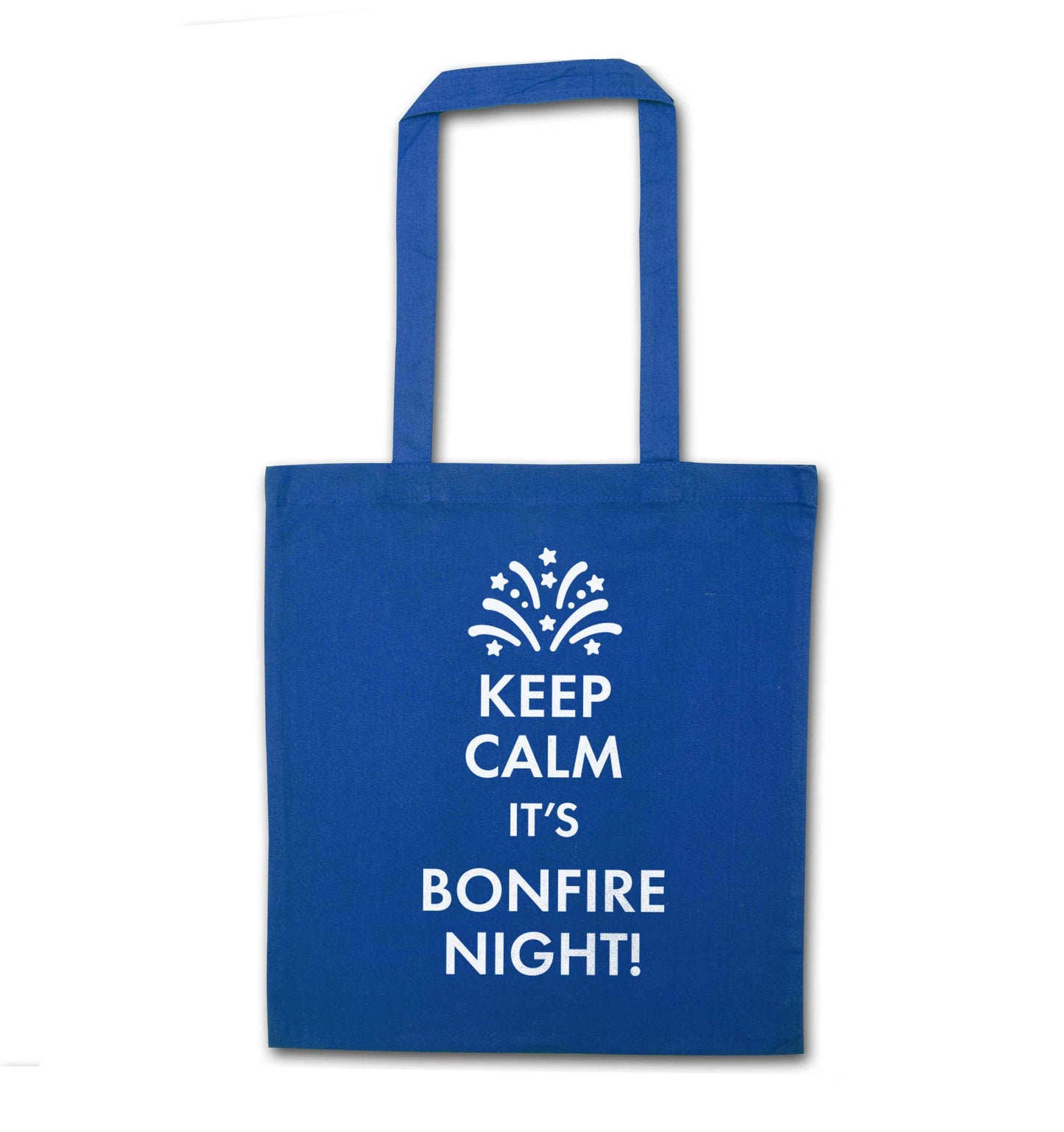 Keep calm its bonfire night blue tote bag