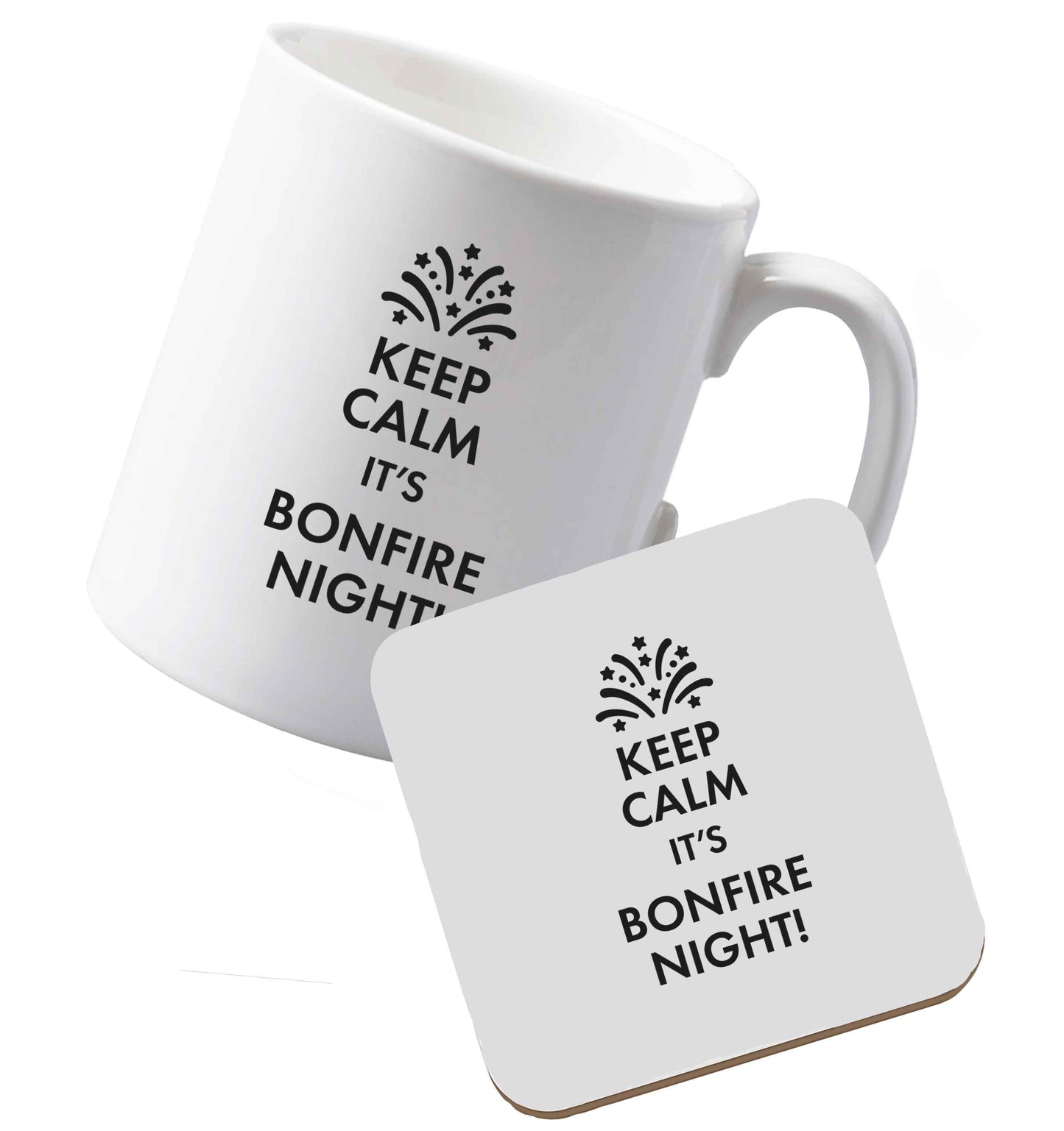 10 oz Ceramic mug and coaster Keep calm its bonfire night both sides