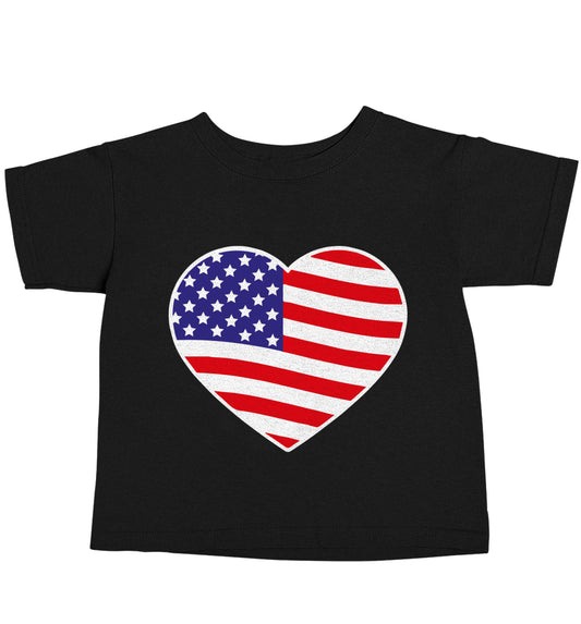American USA Heart Flag Black baby toddler Tshirt 2 years