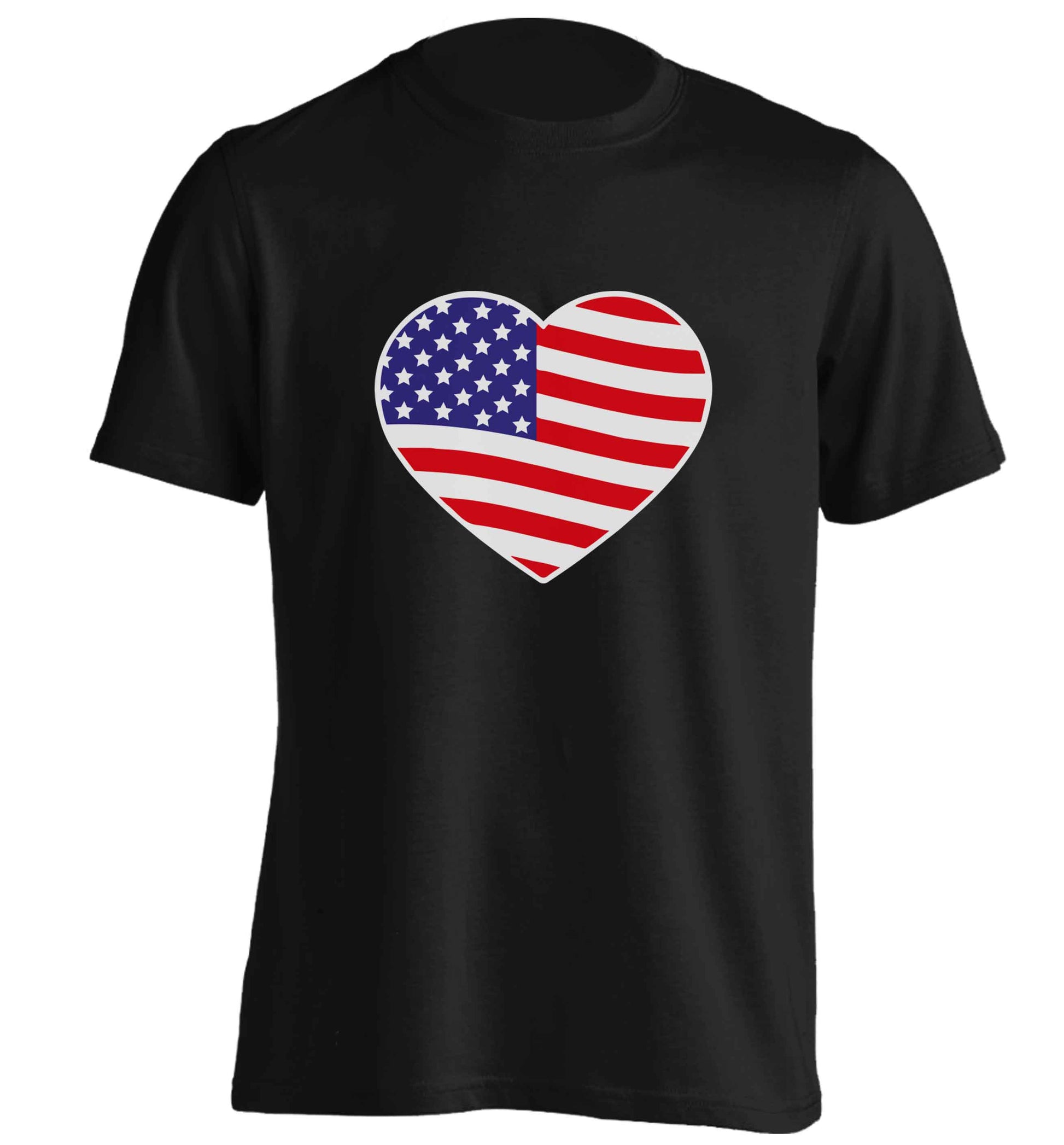 American USA Heart Flag adults unisex black Tshirt 2XL