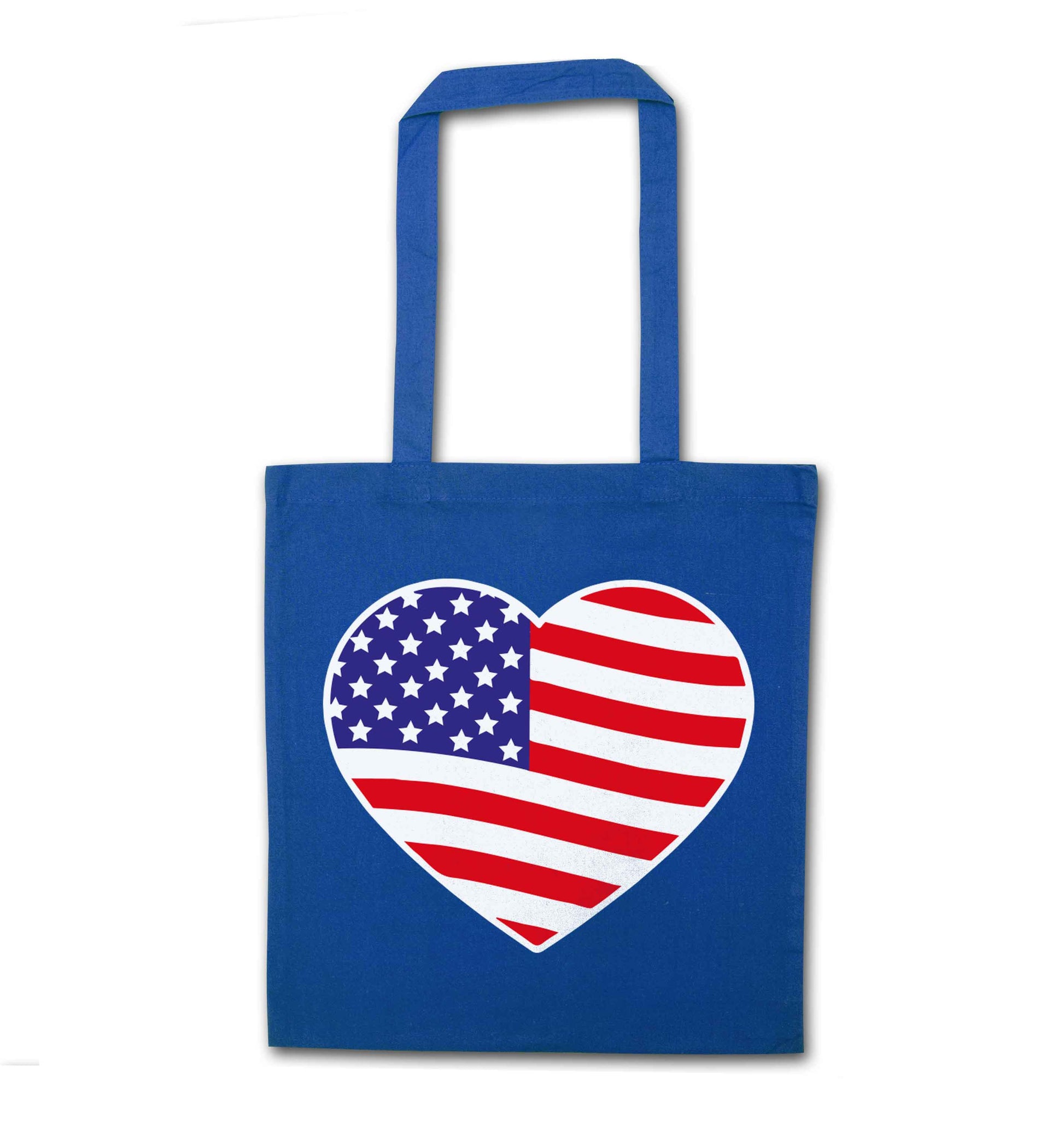 American USA Heart Flag blue tote bag