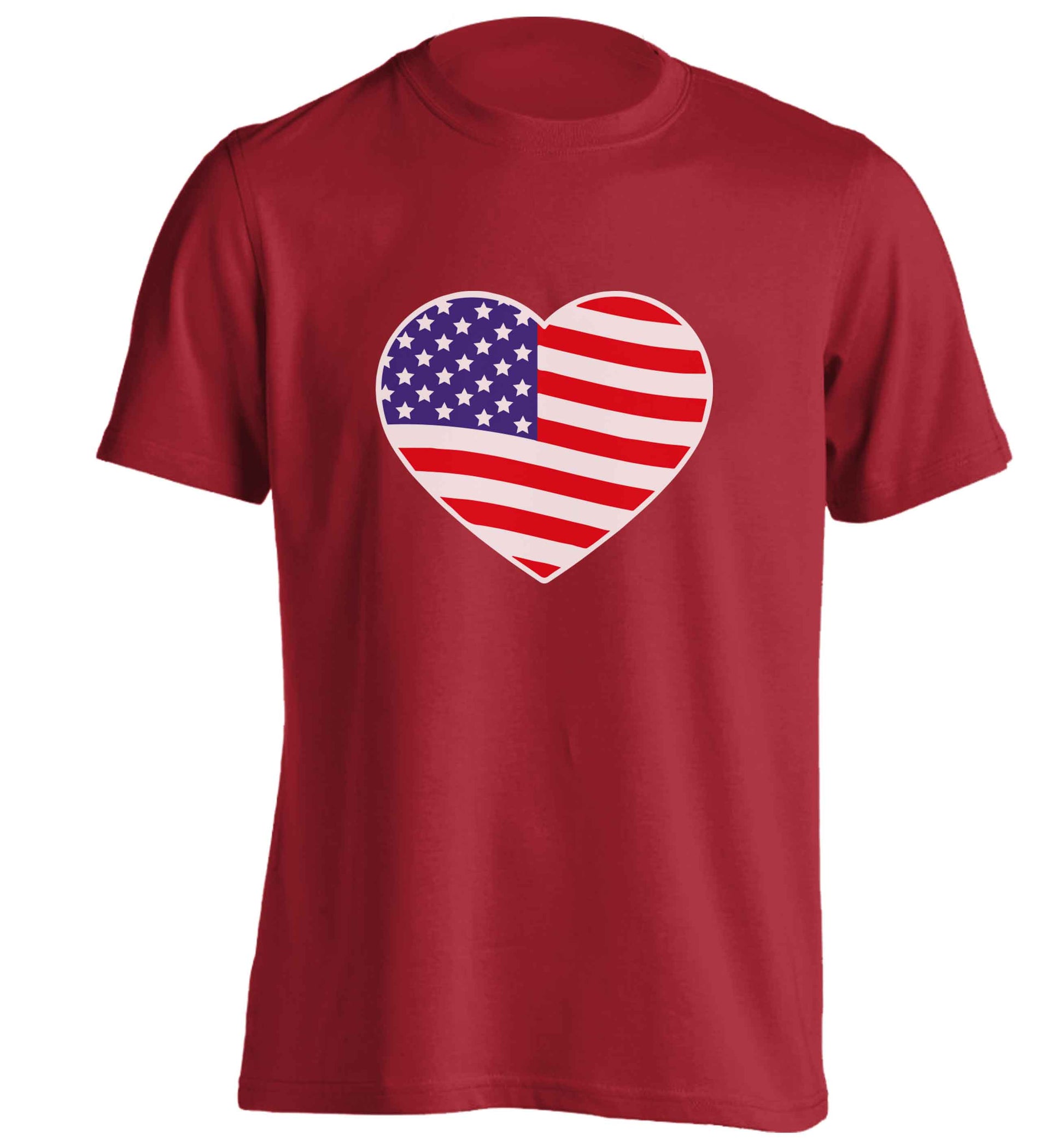 American USA Heart Flag adults unisex red Tshirt 2XL