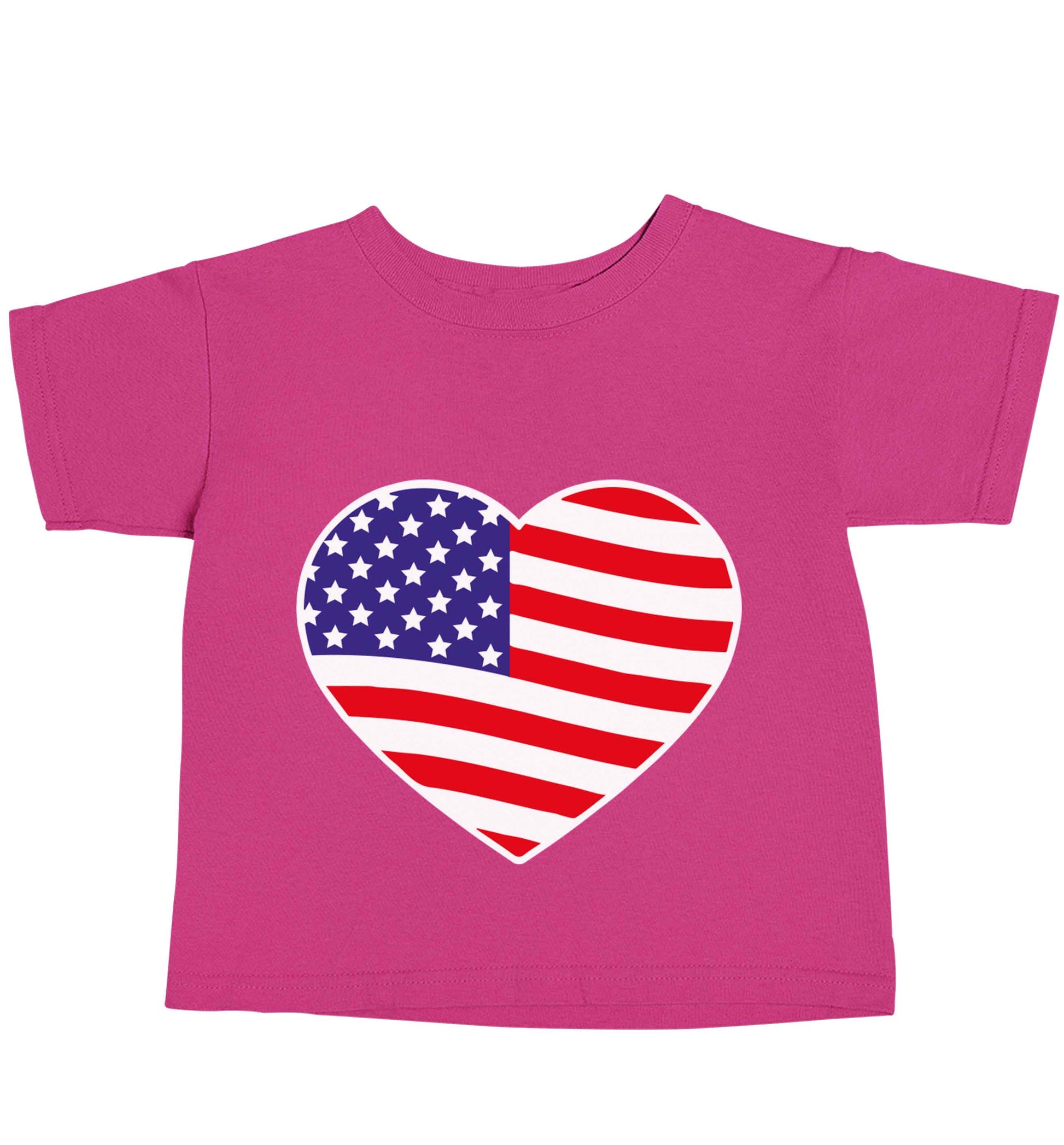 American USA Heart Flag pink baby toddler Tshirt 2 Years