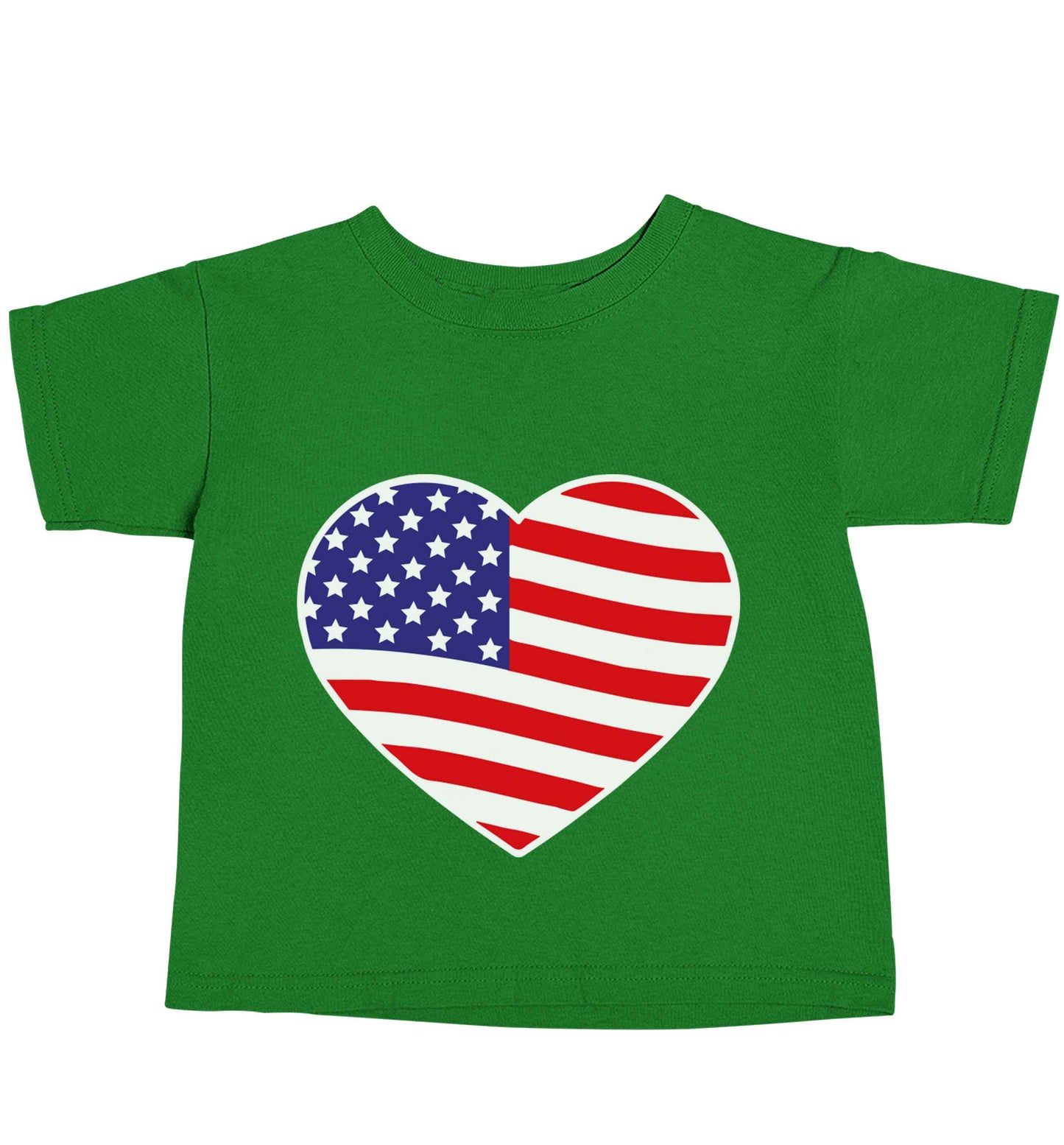 American USA Heart Flag green baby toddler Tshirt 2 Years