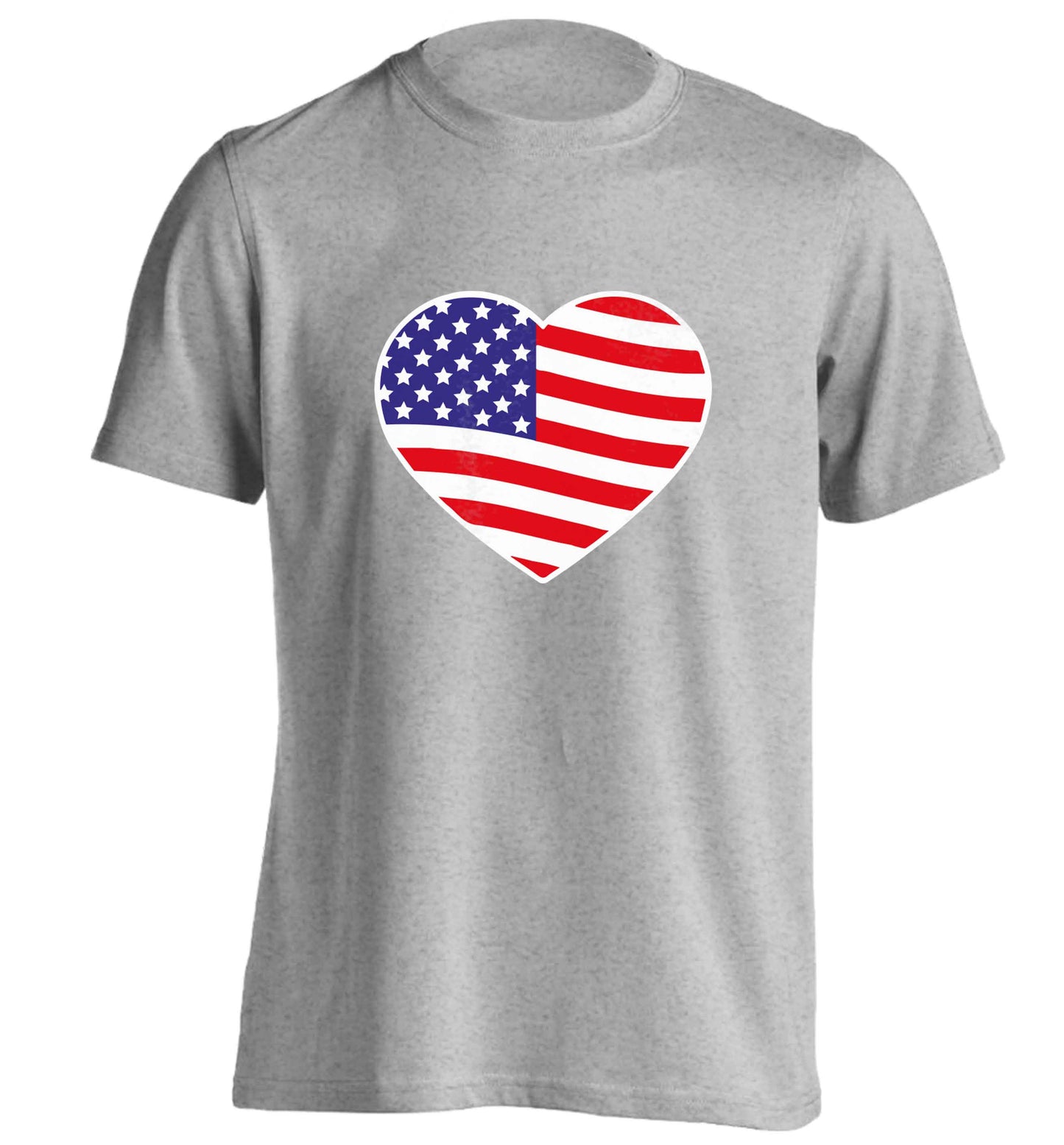 American USA Heart Flag adults unisex grey Tshirt 2XL