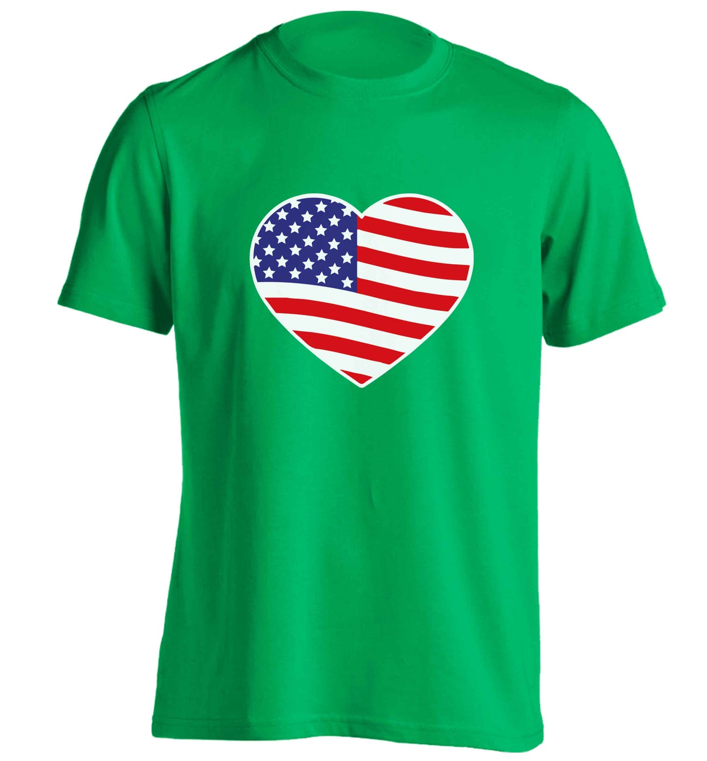 American USA Heart Flag adults unisex green Tshirt 2XL