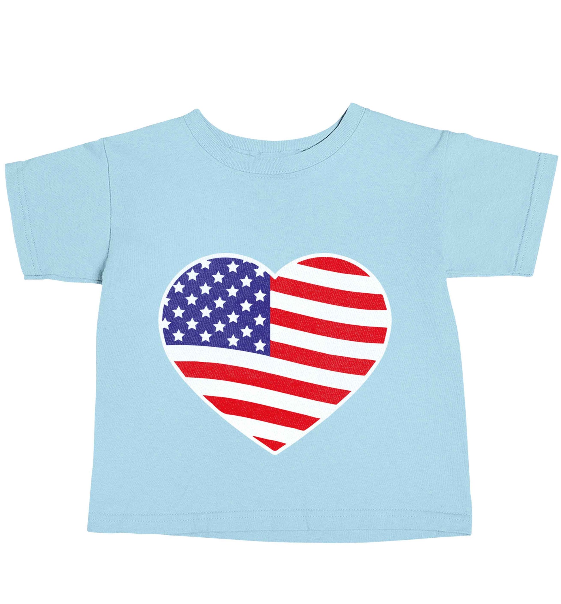 American USA Heart Flag light blue baby toddler Tshirt 2 Years