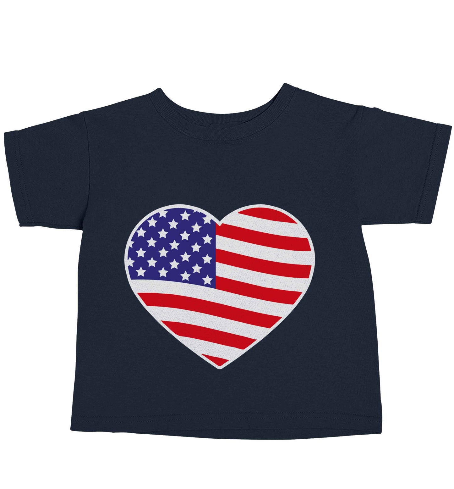 American USA Heart Flag navy baby toddler Tshirt 2 Years