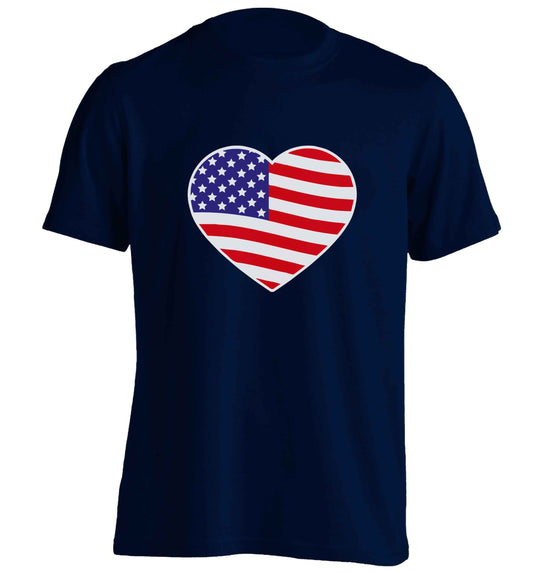 American USA Heart Flag adults unisex navy Tshirt 2XL