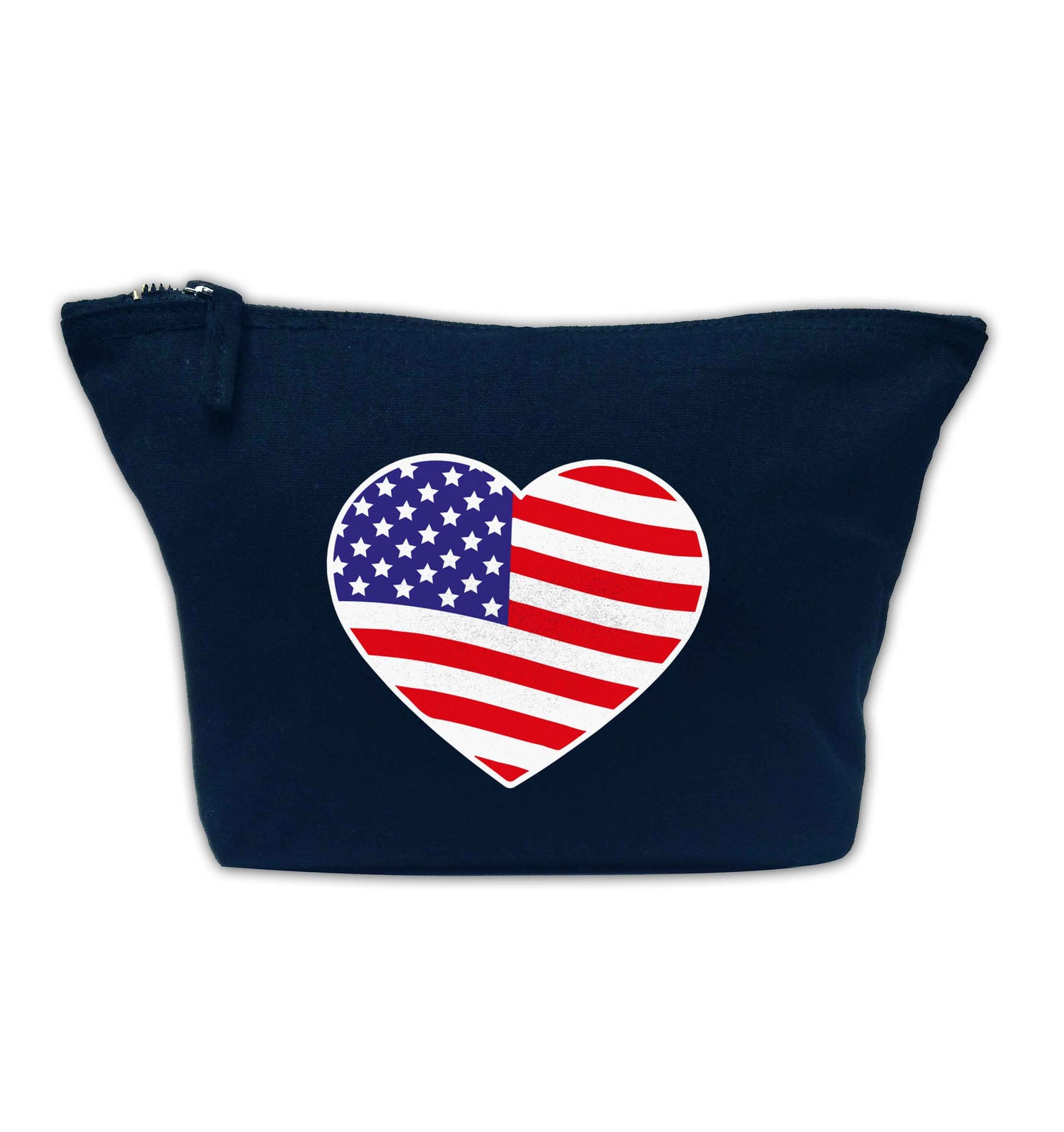 American USA Heart Flag navy makeup bag