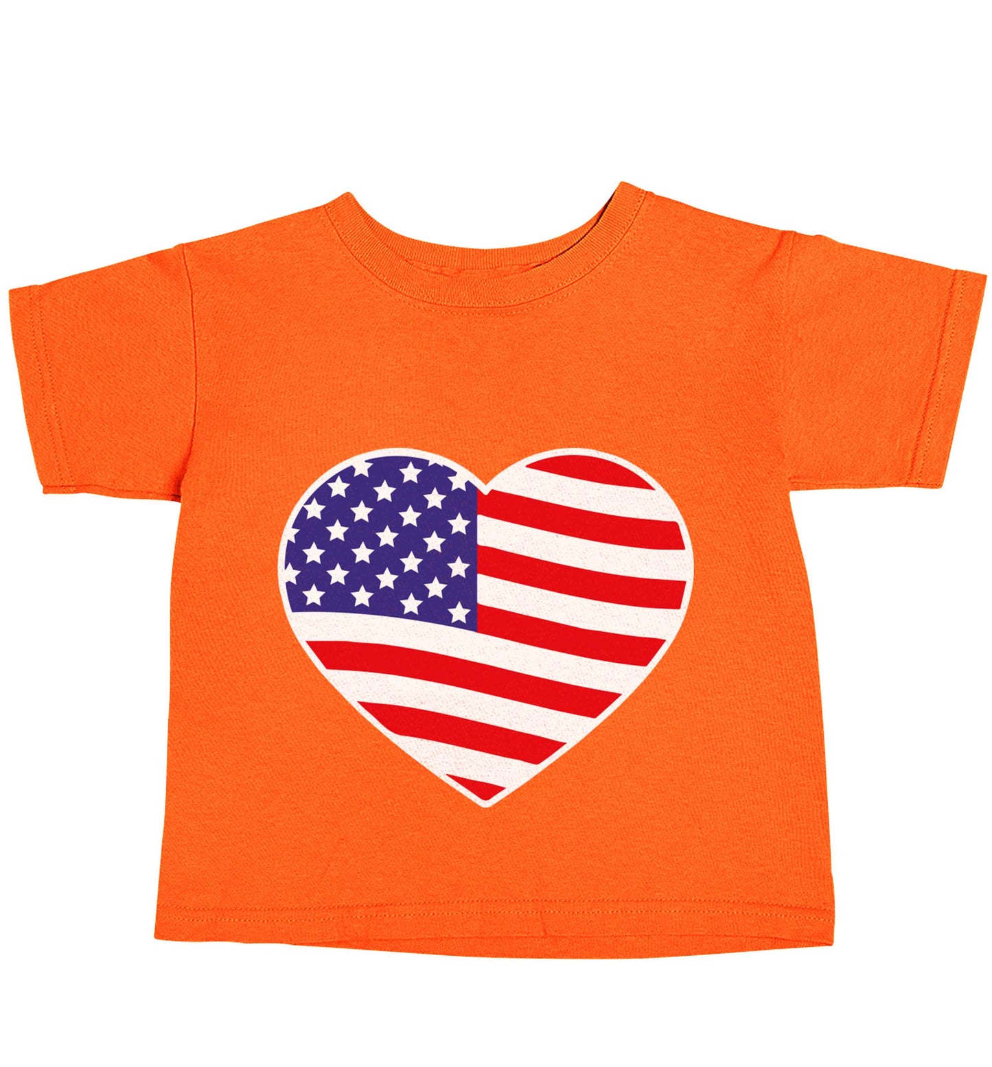 American USA Heart Flag orange baby toddler Tshirt 2 Years