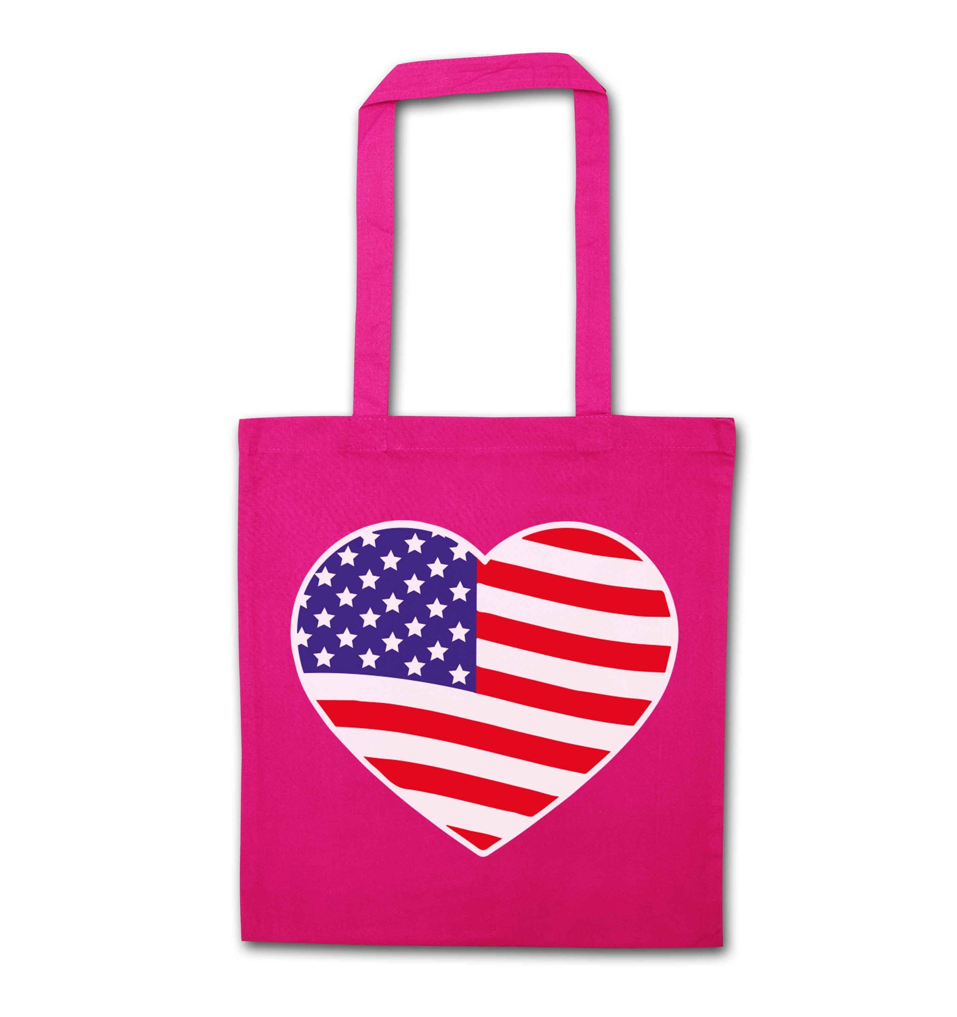 American USA Heart Flag pink tote bag
