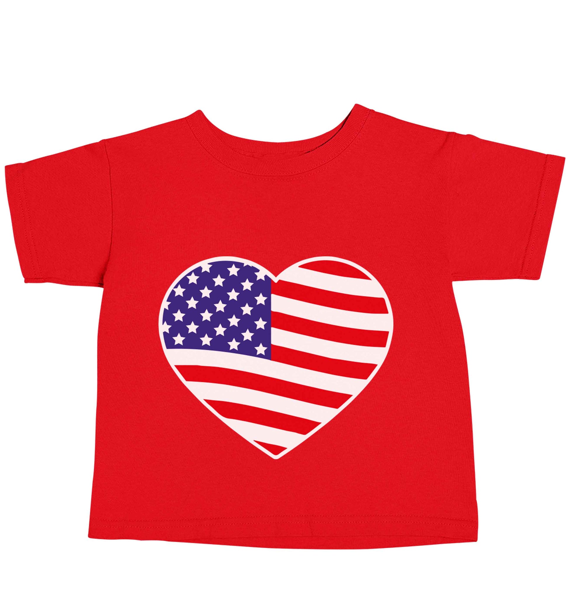 American USA Heart Flag red baby toddler Tshirt 2 Years