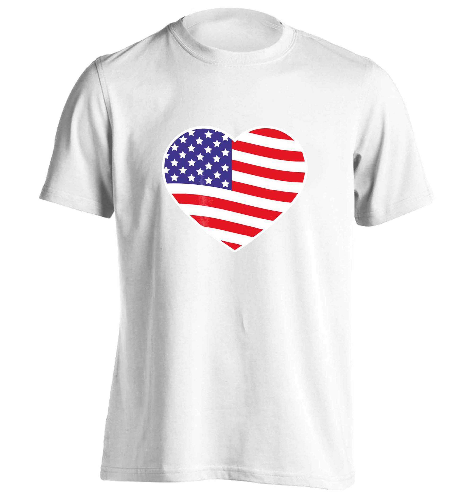 American USA Heart Flag adults unisex white Tshirt 2XL