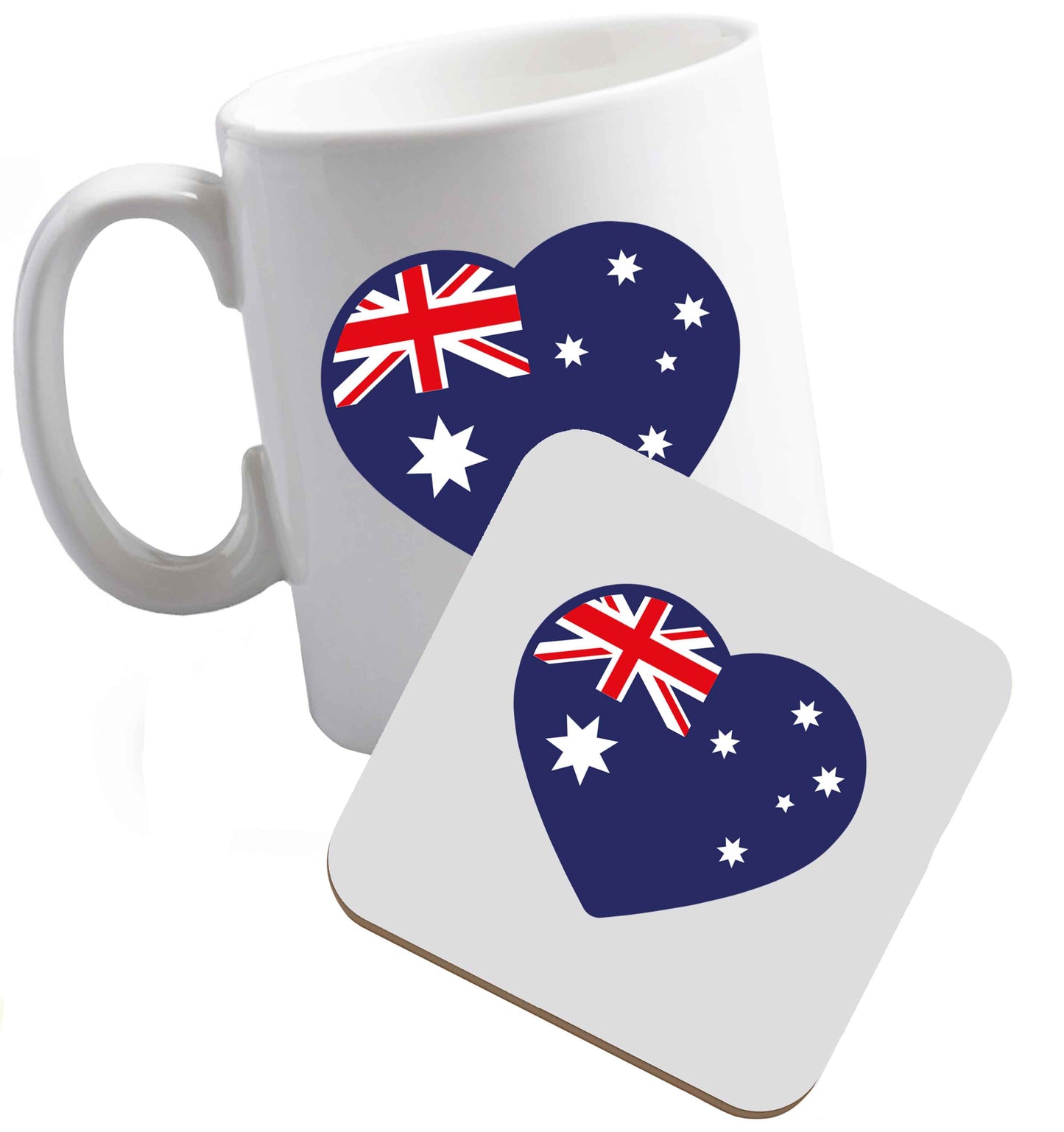 10 ozAustralian Heart ceramic mug and coaster set right handed