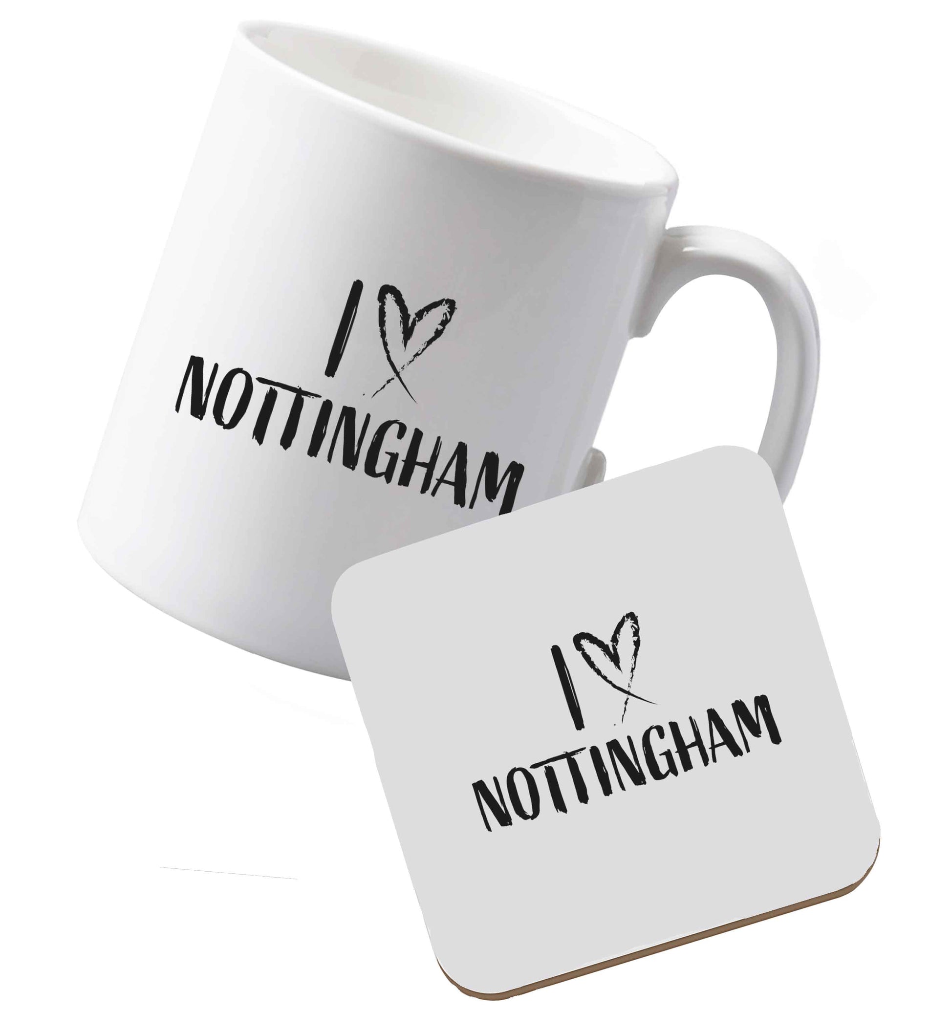10 oz Ceramic mug and coaster I love Nottingham both sides