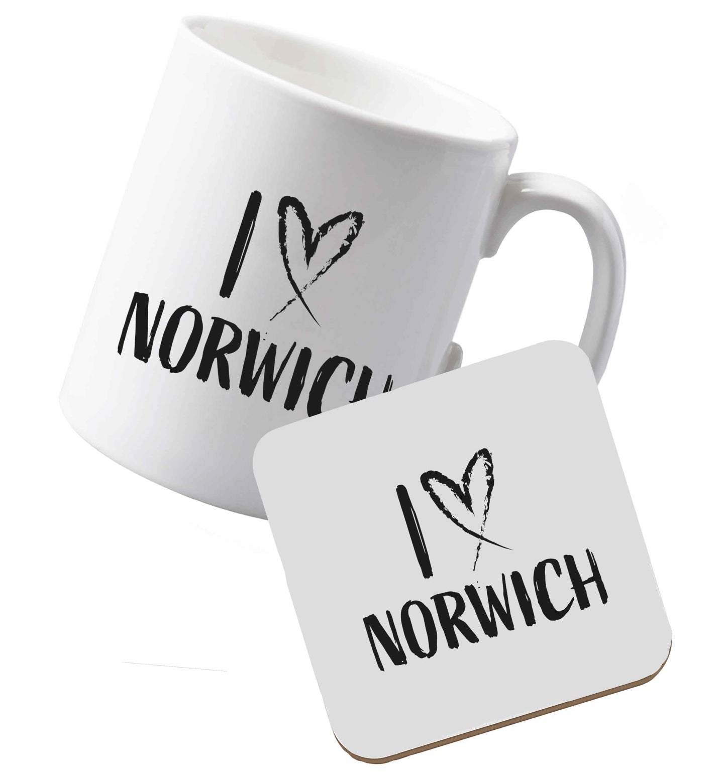 10 oz Ceramic mug and coaster I love Norwich both sides