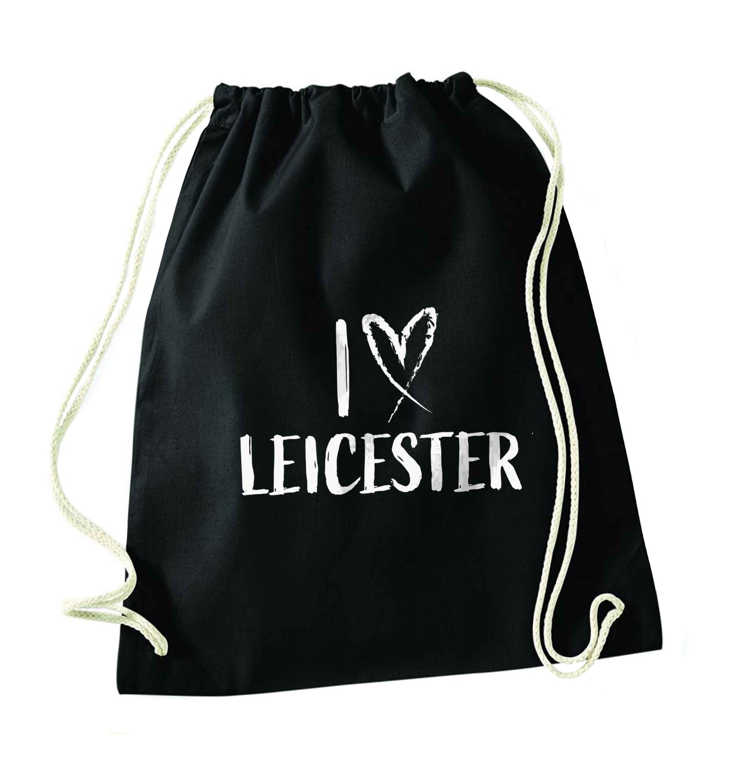 I love Leicester black drawstring bag