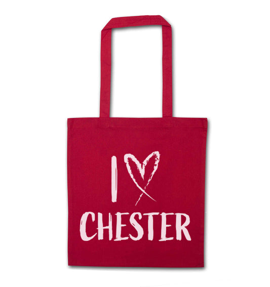 I love Chester red tote bag