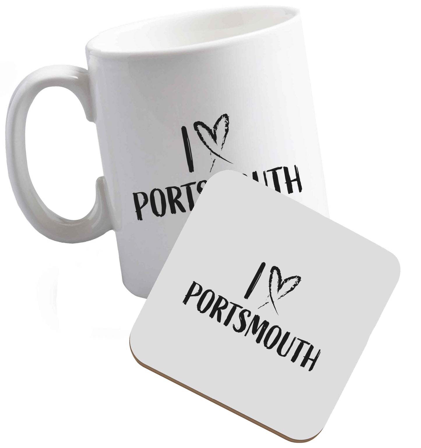 10 oz I love Portsmouth ceramic mug and coaster set right handed