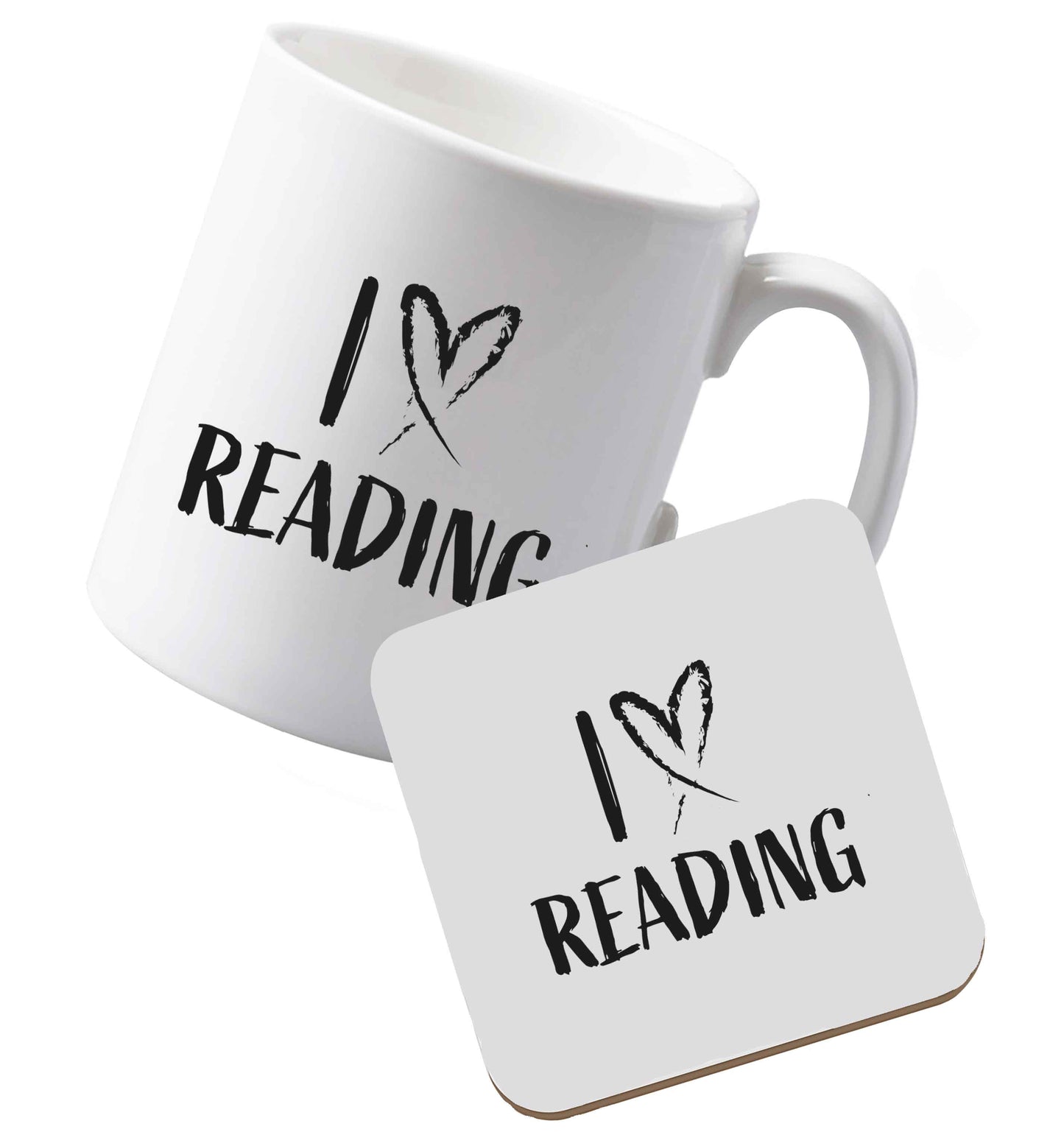 10 oz Ceramic mug and coaster I love Reading both sides