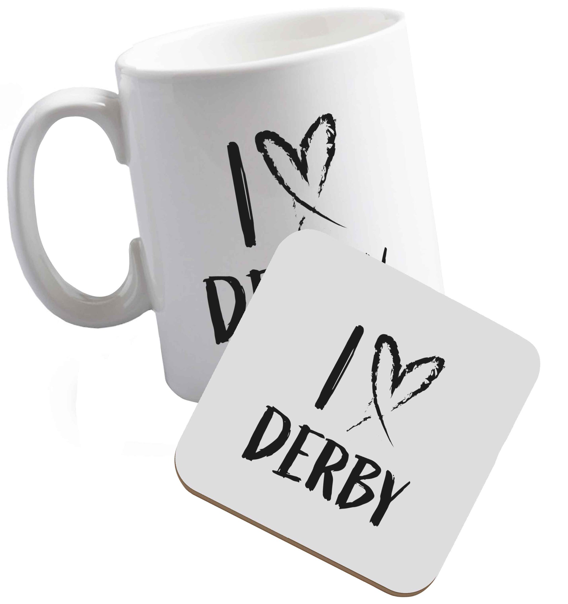 10 oz I love Derby ceramic mug and coaster set right handed
