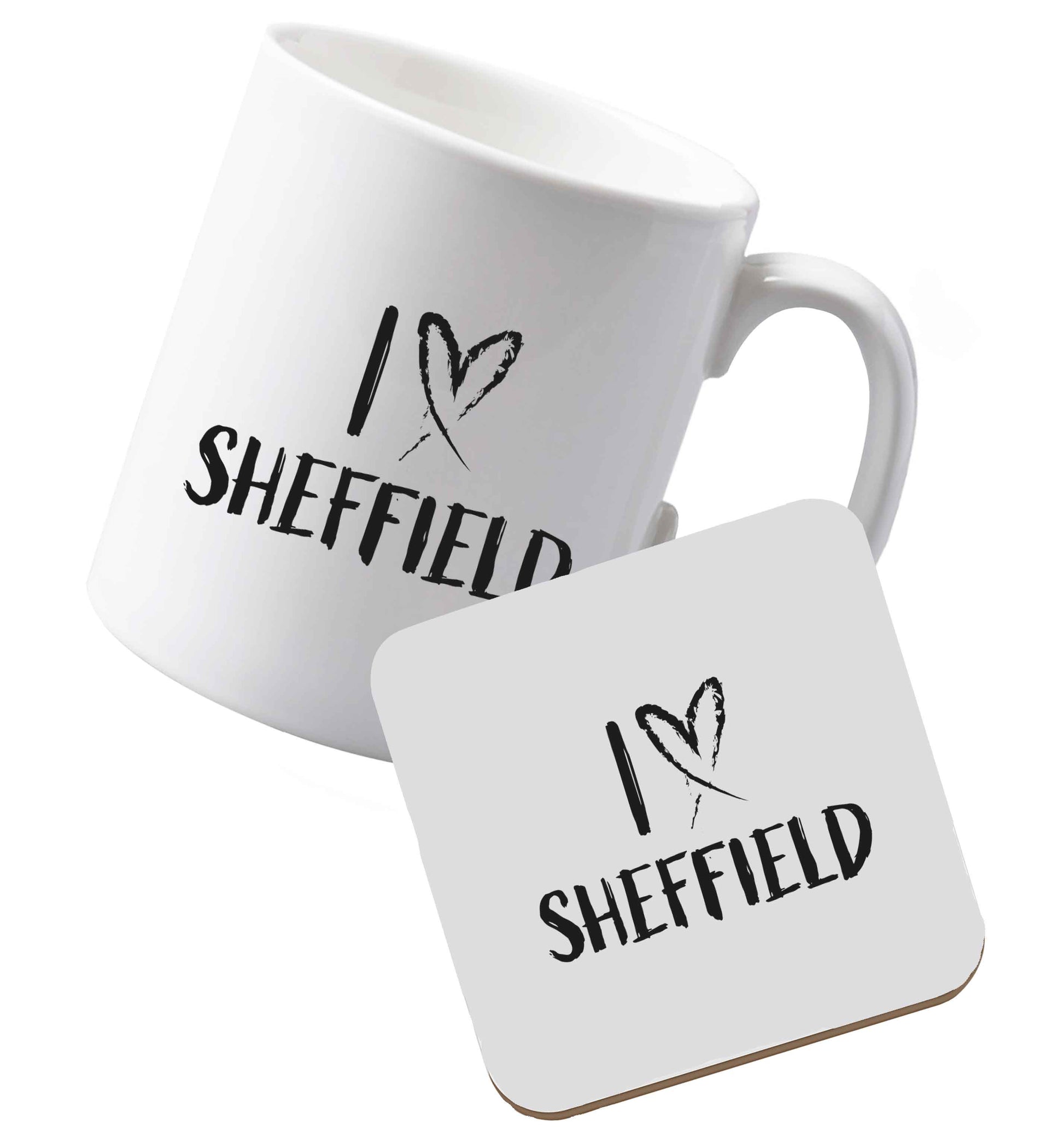 10 oz Ceramic mug and coaster I love Sheffield both sides