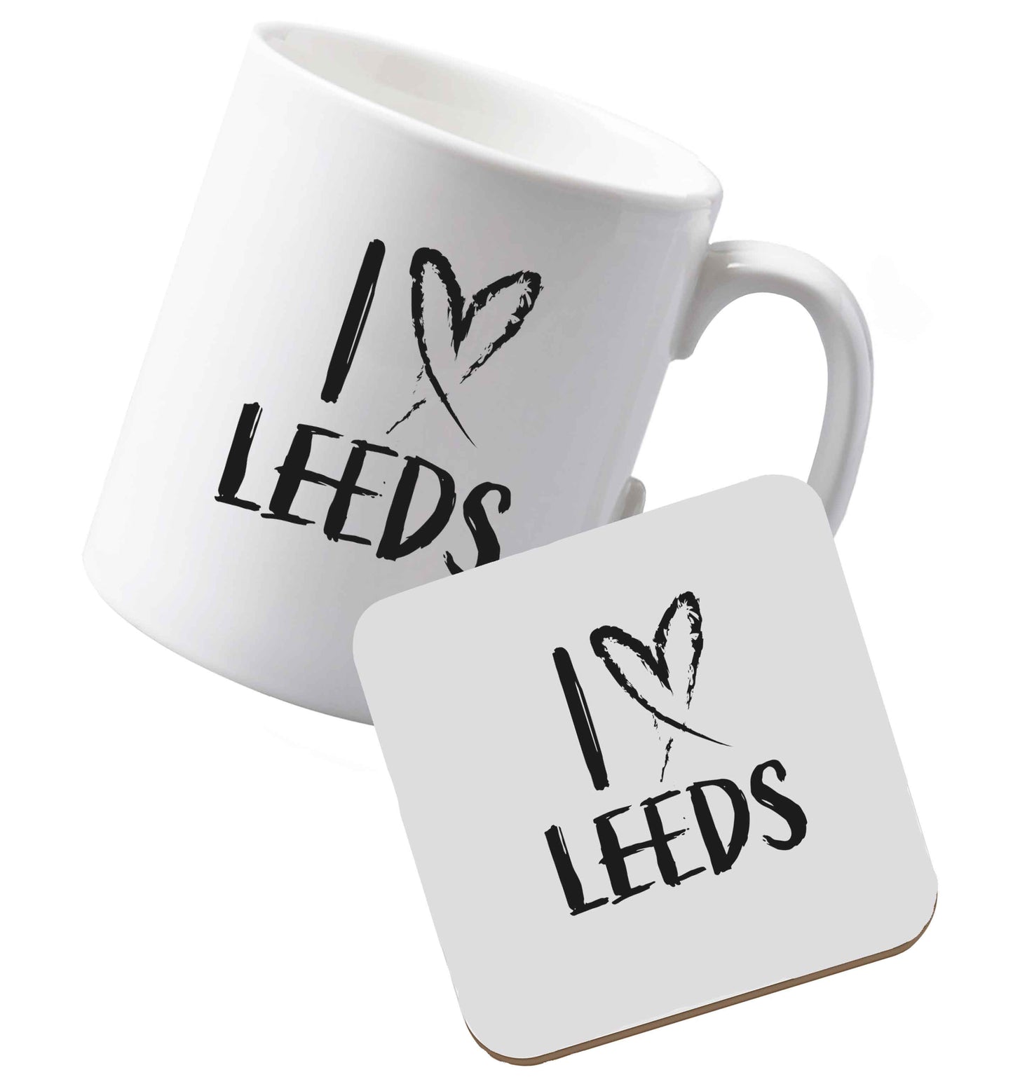 10 oz Ceramic mug and coaster I love Leeds both sides