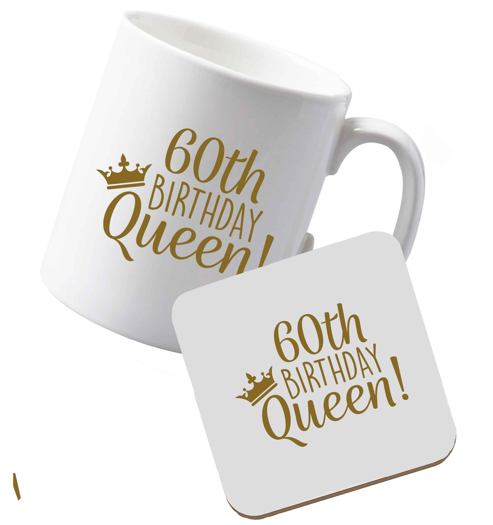 10 oz Ceramic mug and coaster 60th birthday Queen both sides