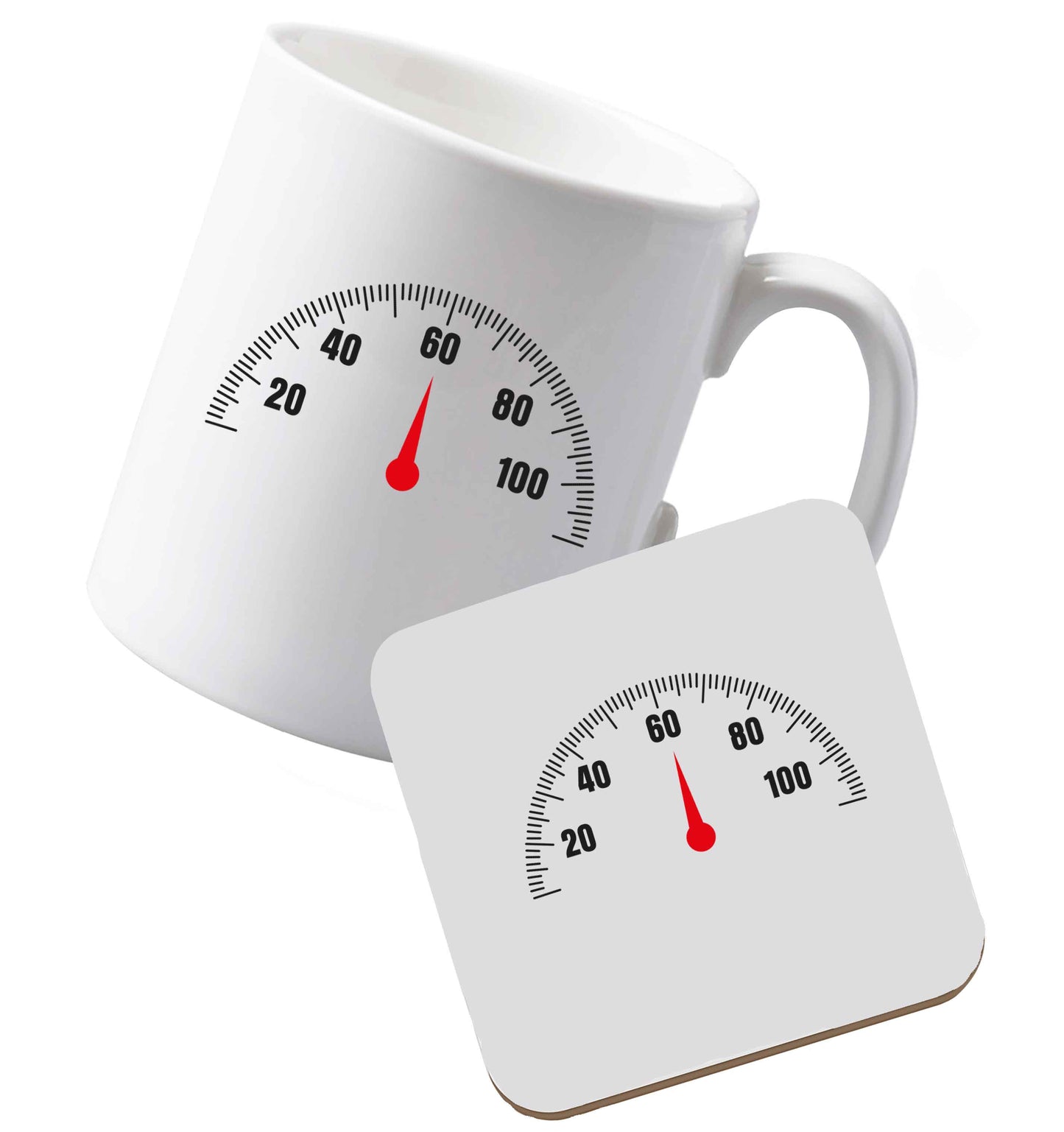 10 oz Ceramic mug and coaster Speed dial 60 both sides