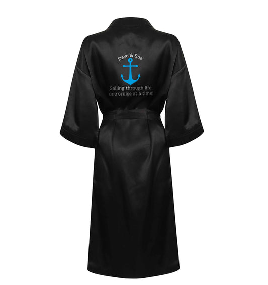 Sailing through life one cruise at a time - personalised XL/XXL black ladies dressing gown size 16/18