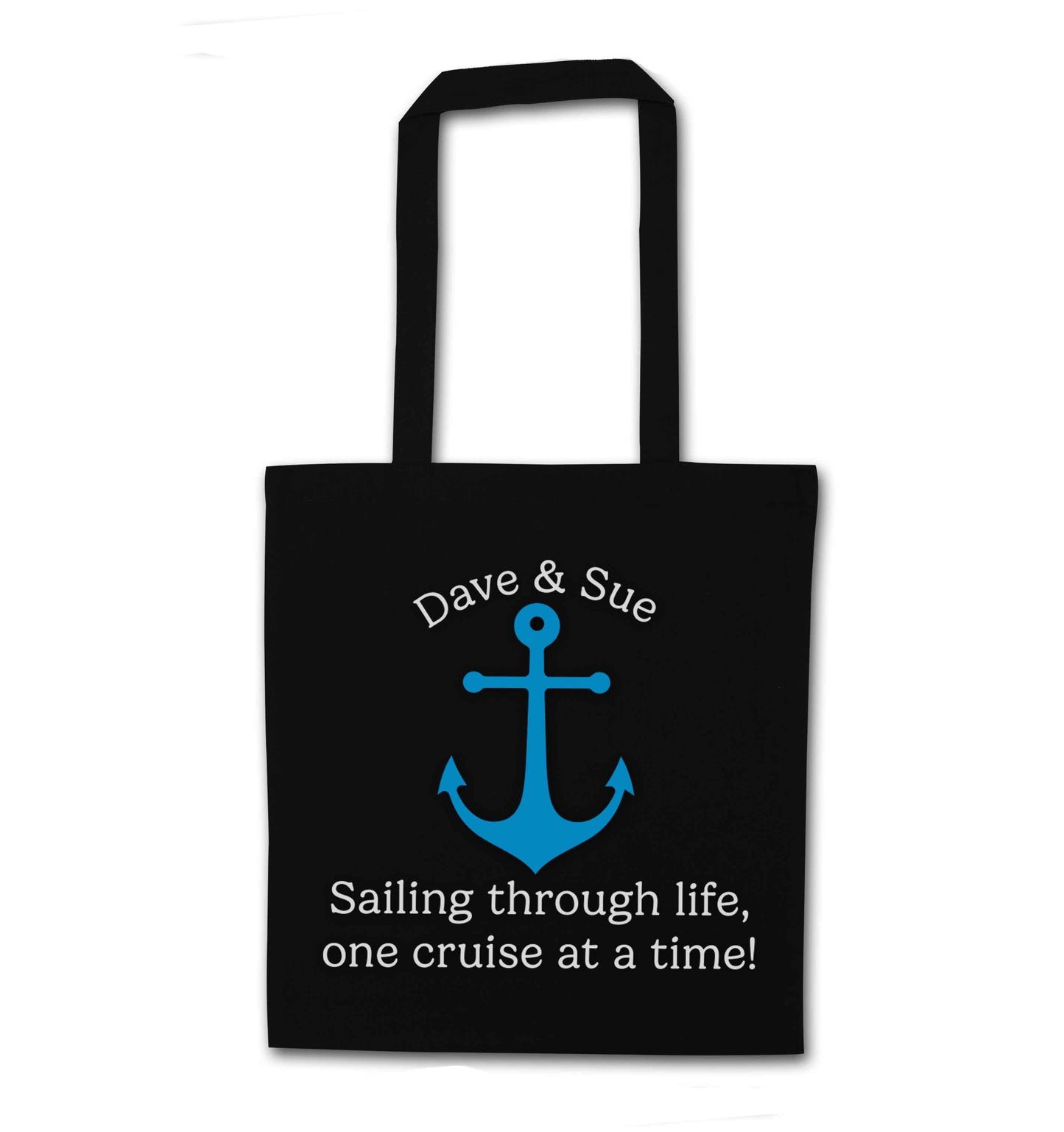 Sailing through life one cruise at a time - personalised black tote bag