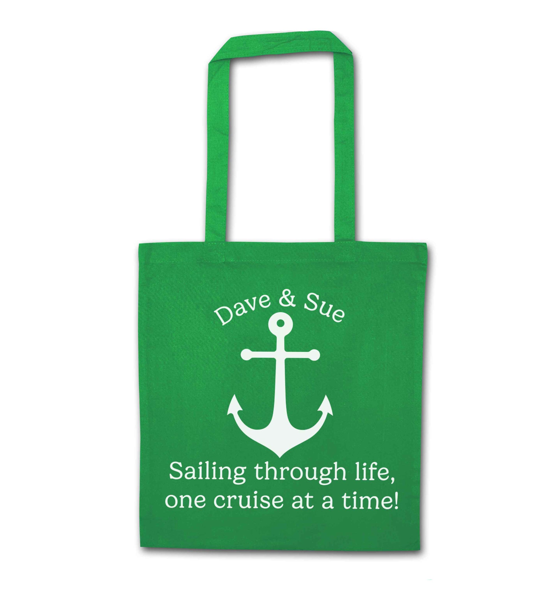 Sailing through life one cruise at a time - personalised green tote bag