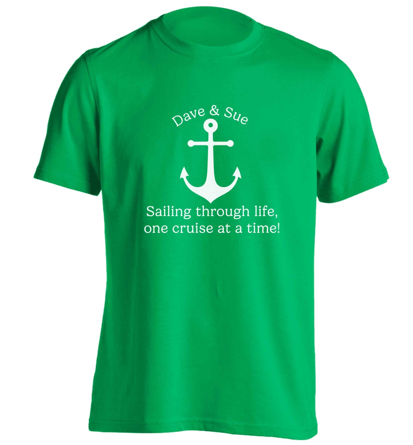 Sailing through life one cruise at a time - personalised adults unisex green Tshirt 2XL