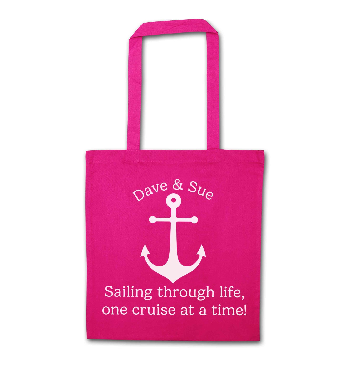 Sailing through life one cruise at a time - personalised pink tote bag