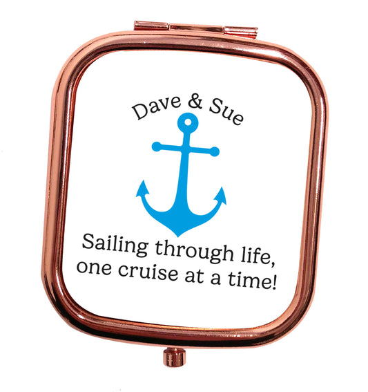 Sailing through life one cruise at a time - personalised rose gold square pocket mirror