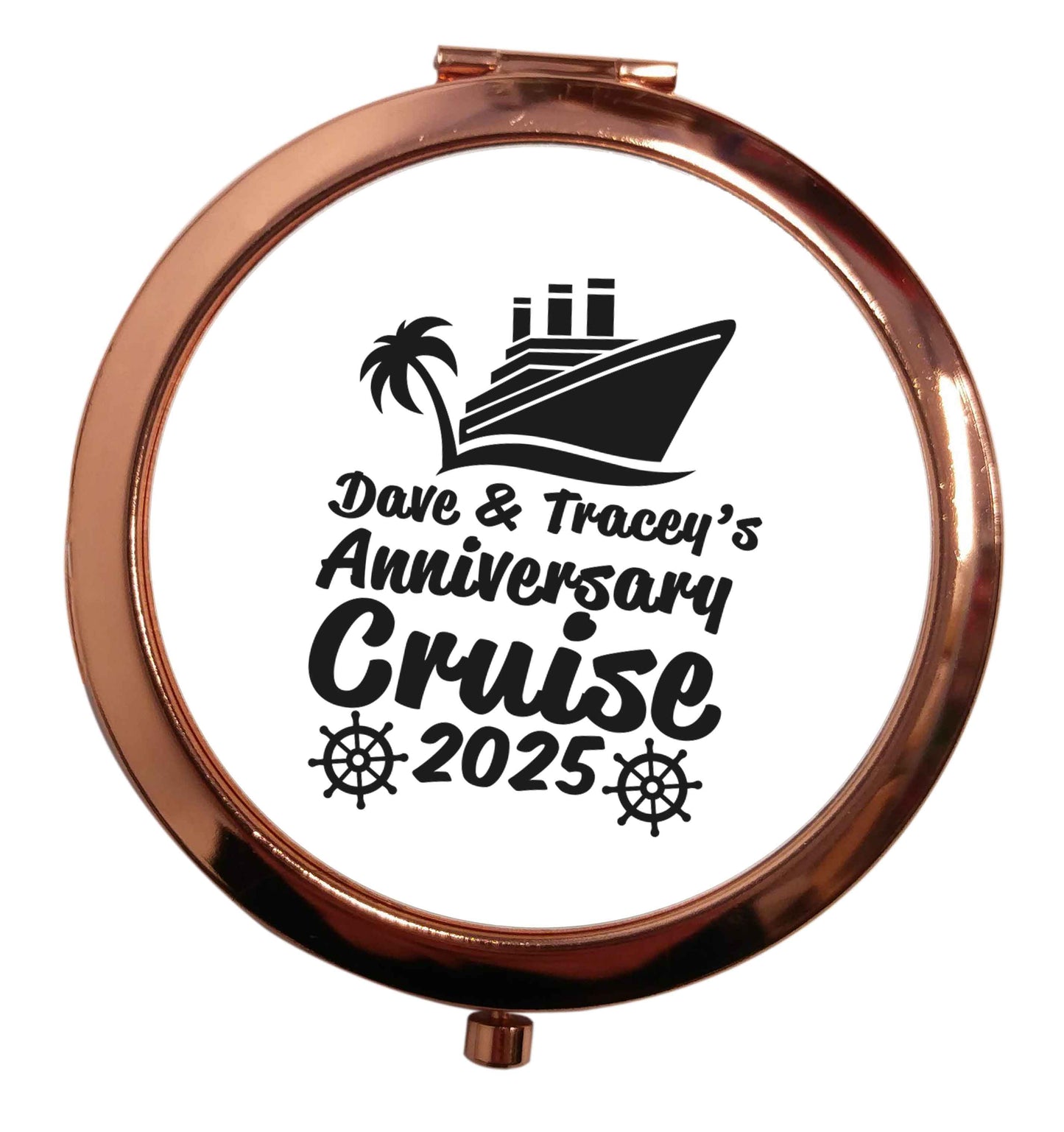 Personalised anniversary cruise rose gold circle pocket mirror