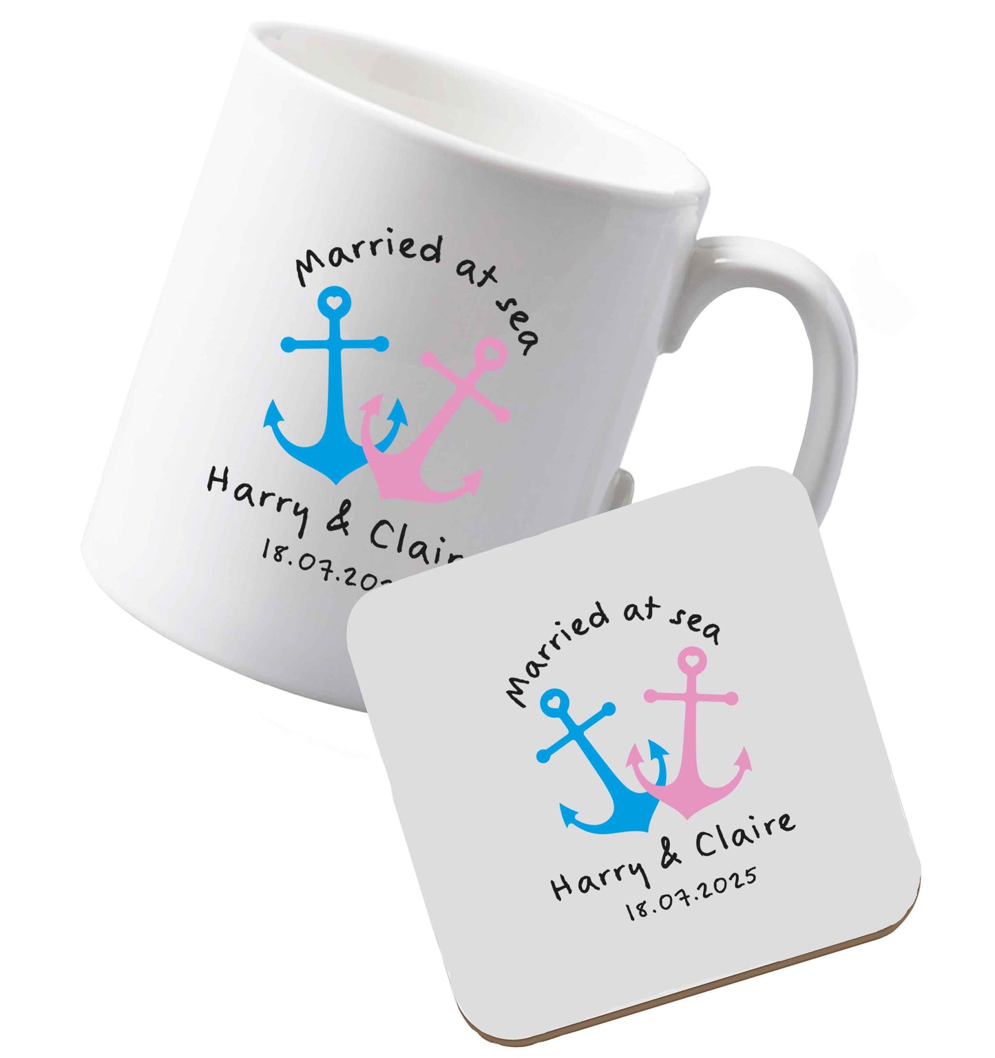 10 oz Ceramic mug and coaster Personalised anniversary cruise both sides