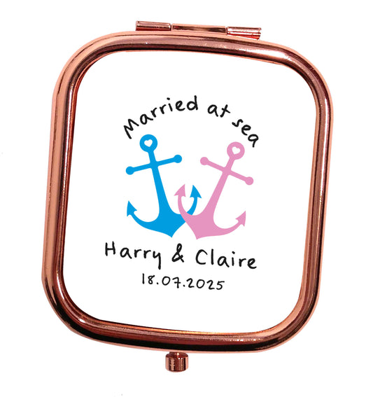 Married at sea rose gold square pocket mirror