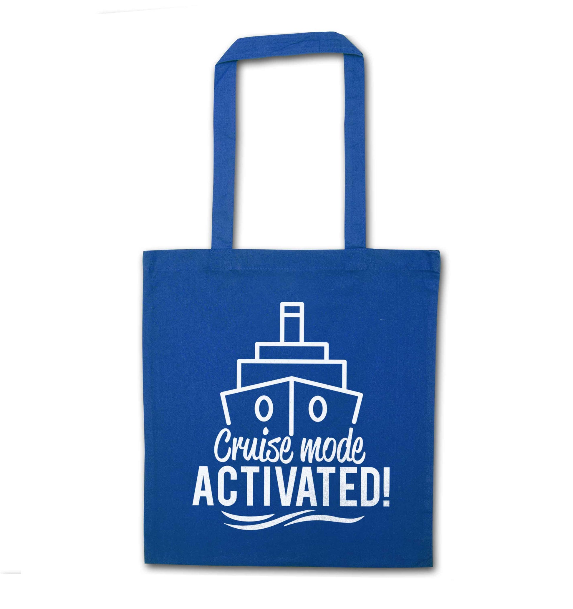 Cruise mode activated blue tote bag
