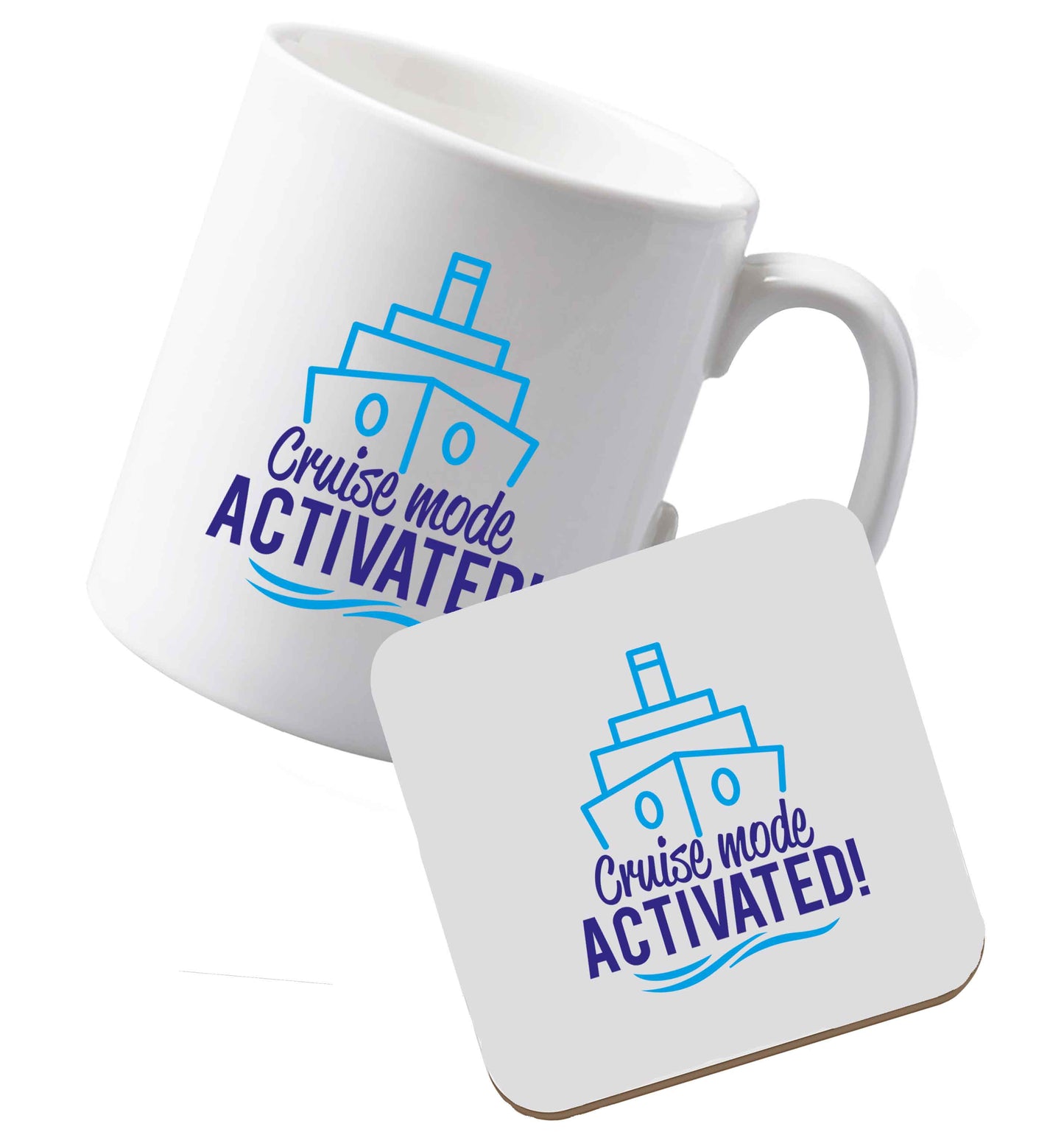 10 oz Ceramic mug and coaster Cruise mode activated both sides