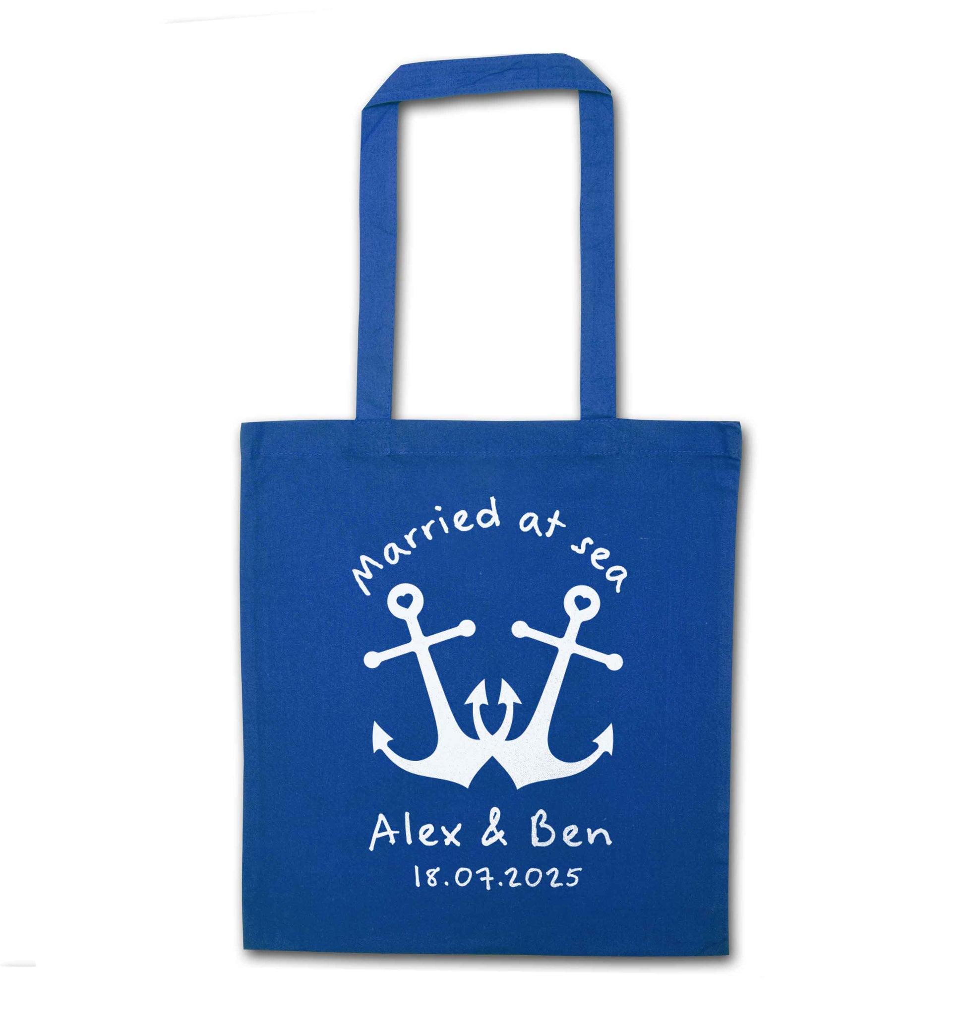 Married at sea blue anchors blue tote bag