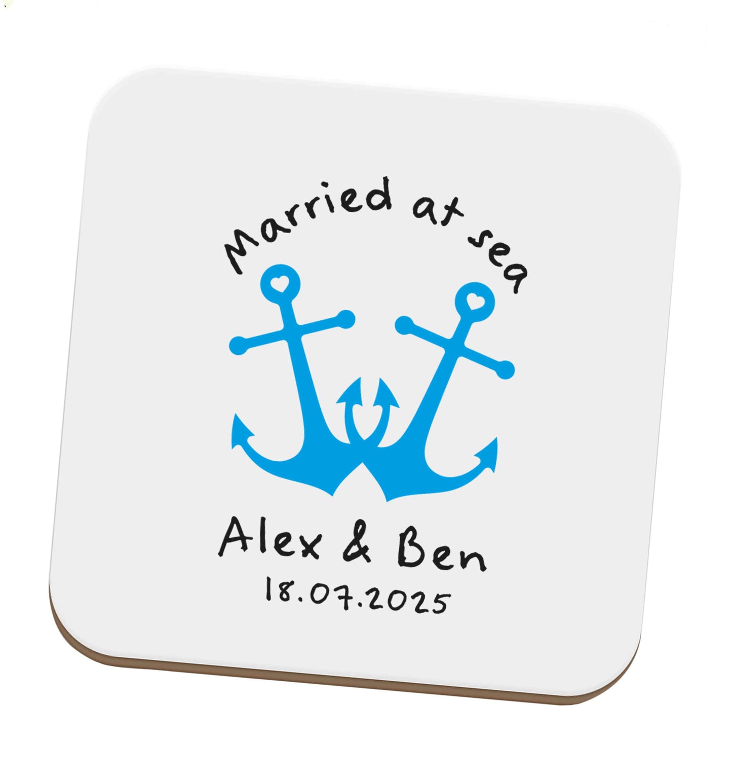 Married at sea blue anchors set of four coasters