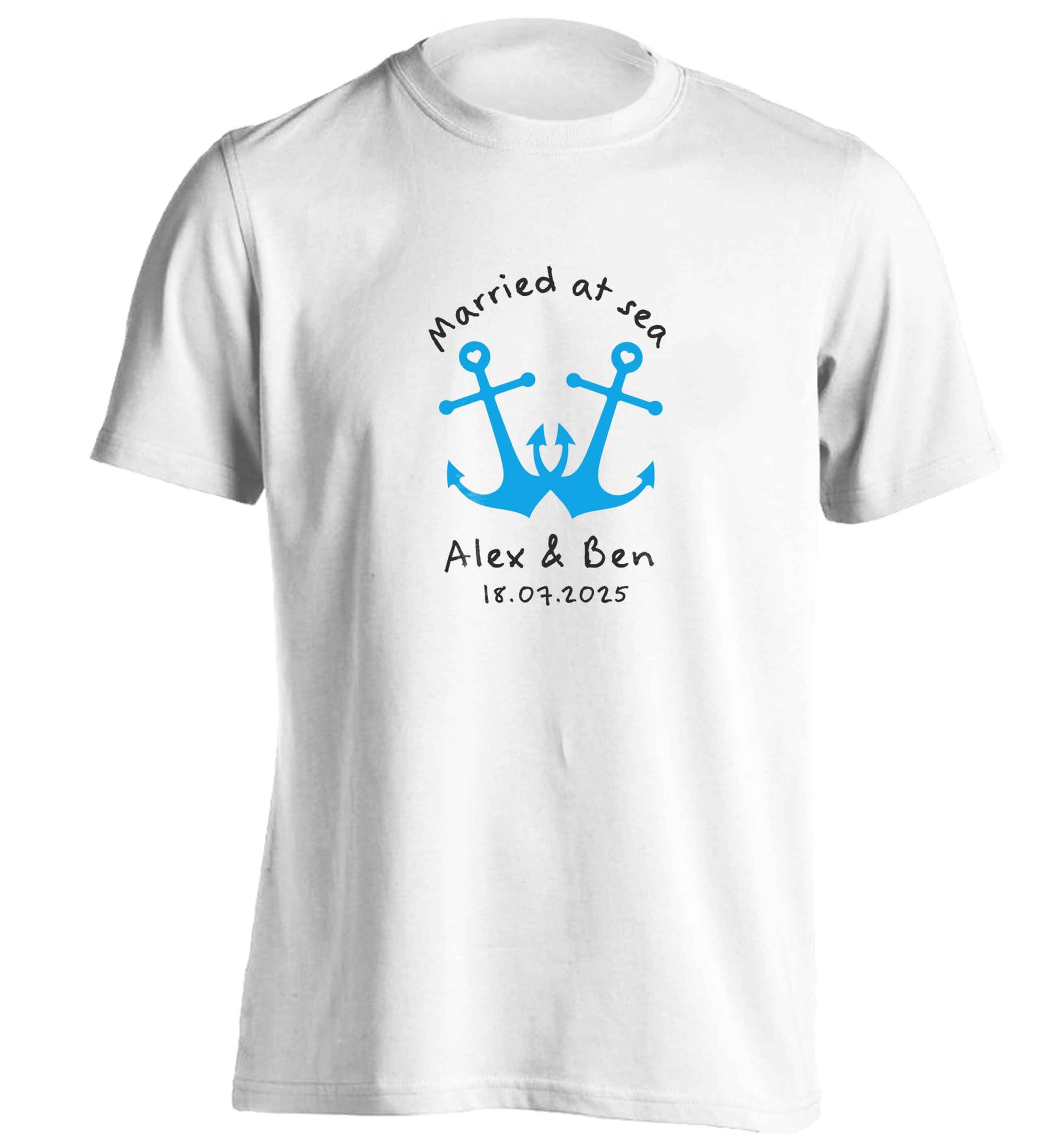 Married at sea blue anchors adults unisex white Tshirt 2XL