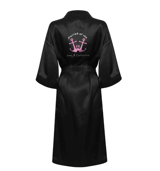 Married at sea pink anchors XL/XXL black ladies dressing gown size 16/18