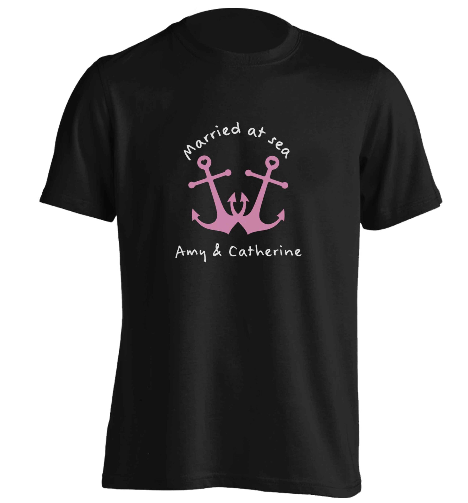 Married at sea pink anchors adults unisex black Tshirt 2XL