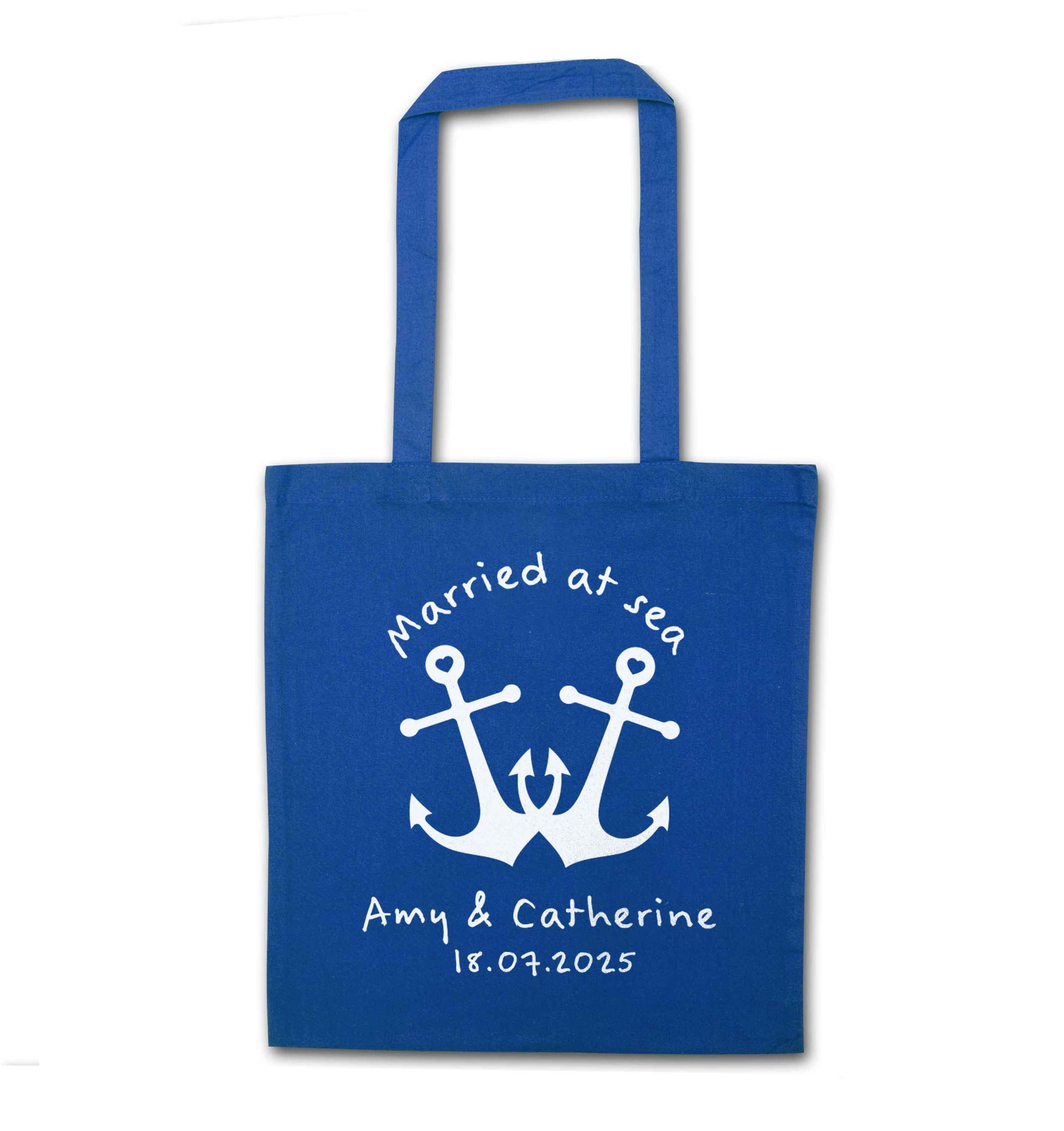 Married at sea pink anchors blue tote bag