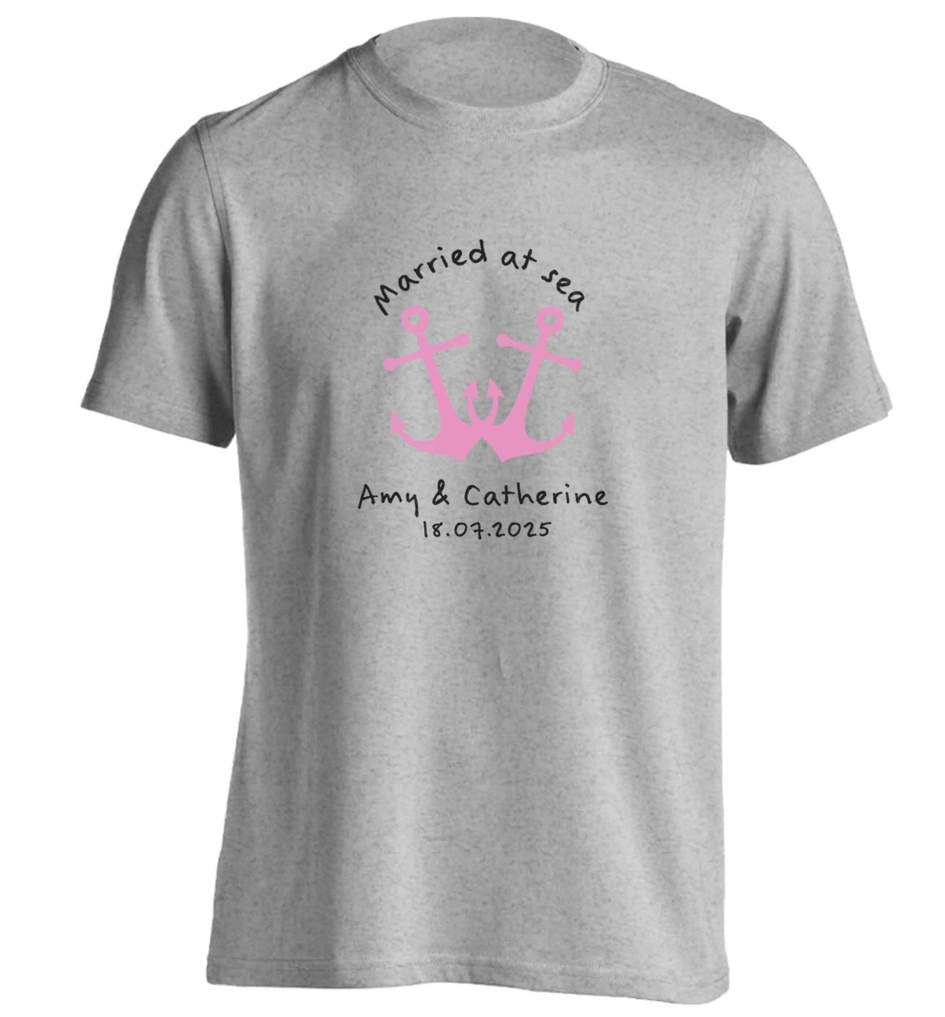 Married at sea pink anchors adults unisex grey Tshirt 2XL