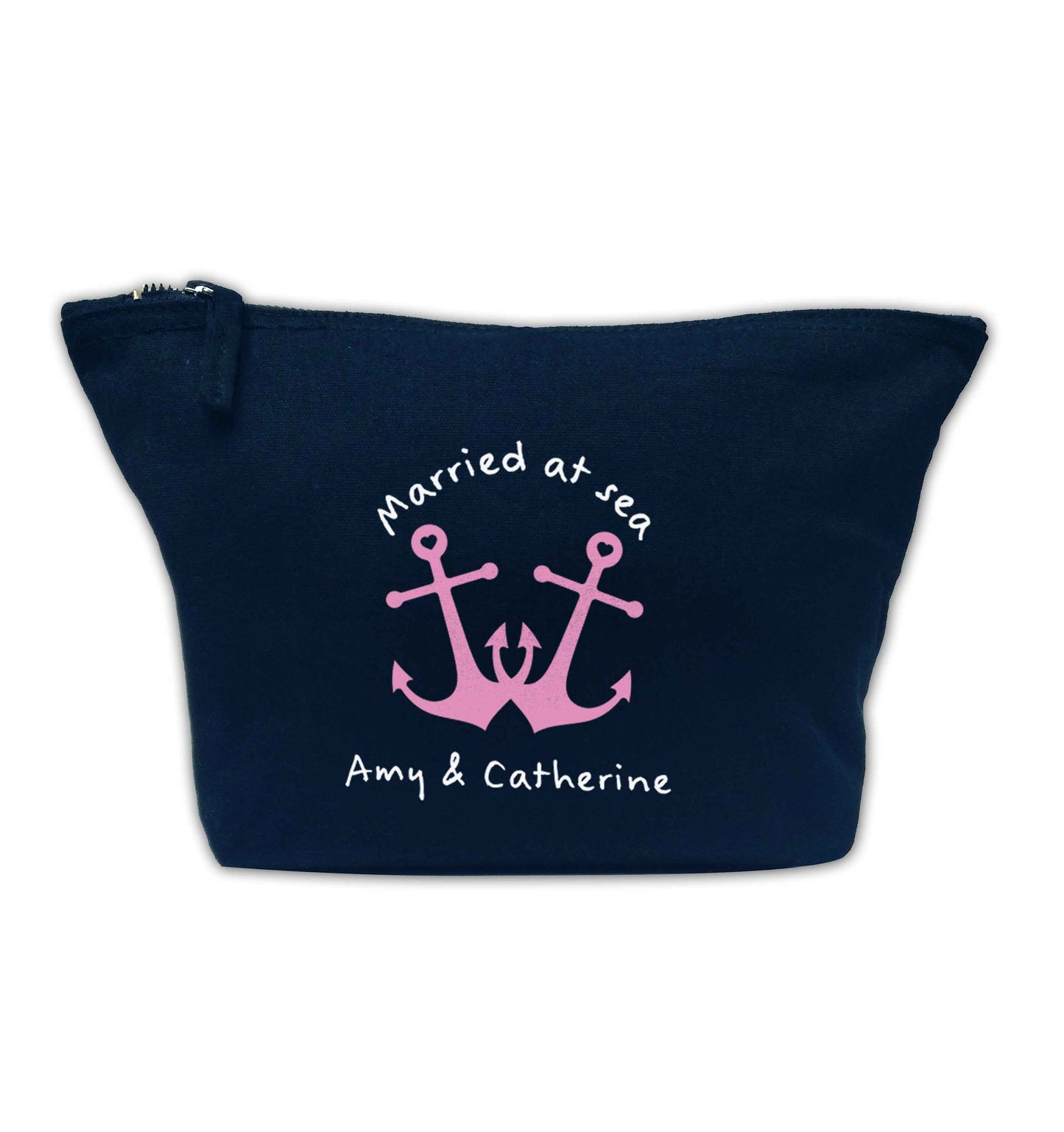 Married at sea pink anchors navy makeup bag