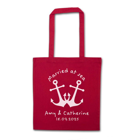 Married at sea pink anchors red tote bag